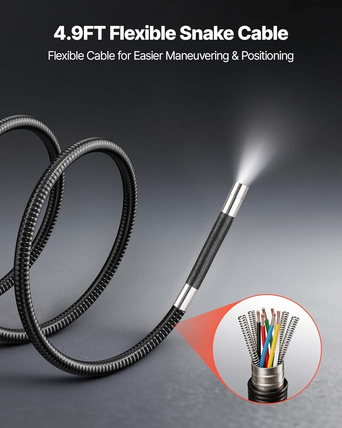 image:imageVEVOR 4Way Articulating Borescope with Light True 1080P HD Industrial Endoscope Inspection Camera with Articulated Probe Flexible Snake Scope Cam for Wall Automotive Engine Inspect49FT032inch Probe
