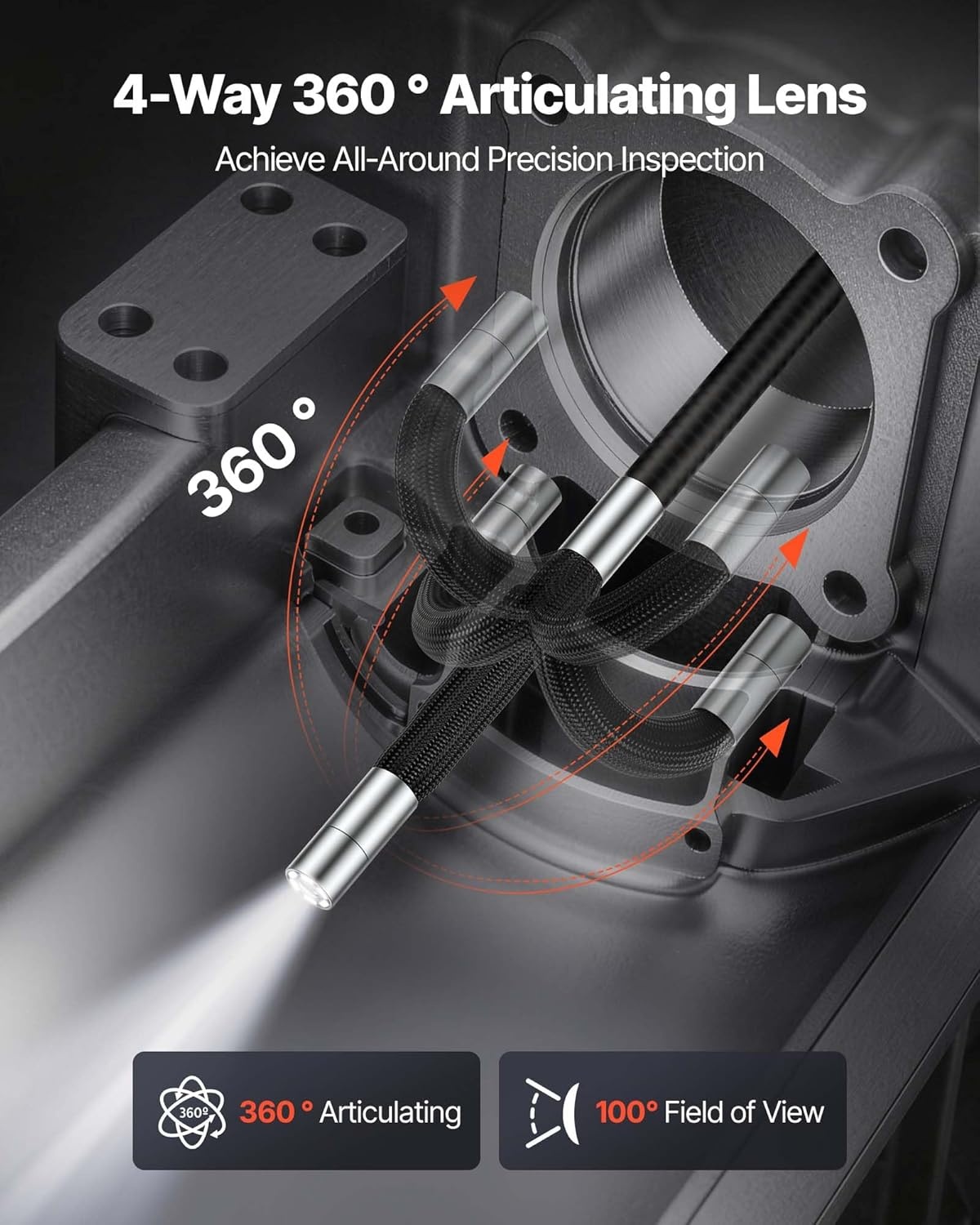 image:imageVEVOR 4Way Articulating Borescope with Light True 1080P HD Industrial Endoscope Inspection Camera with Articulated Probe Flexible Snake Scope Cam for Wall Automotive Engine Inspect49FT032inch Probe