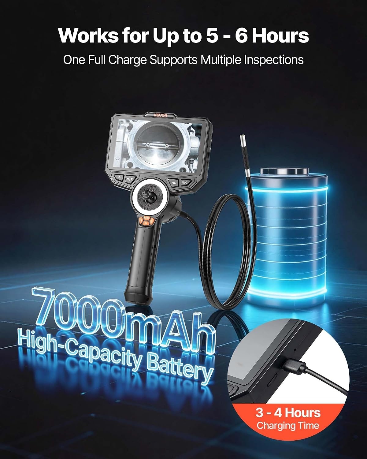 image:imageVEVOR 4Way Articulating Borescope with Light True 1080P HD Industrial Endoscope Inspection Camera with Articulated Probe Flexible Snake Scope Cam for Wall Automotive Engine Inspect49FT032inch Probe