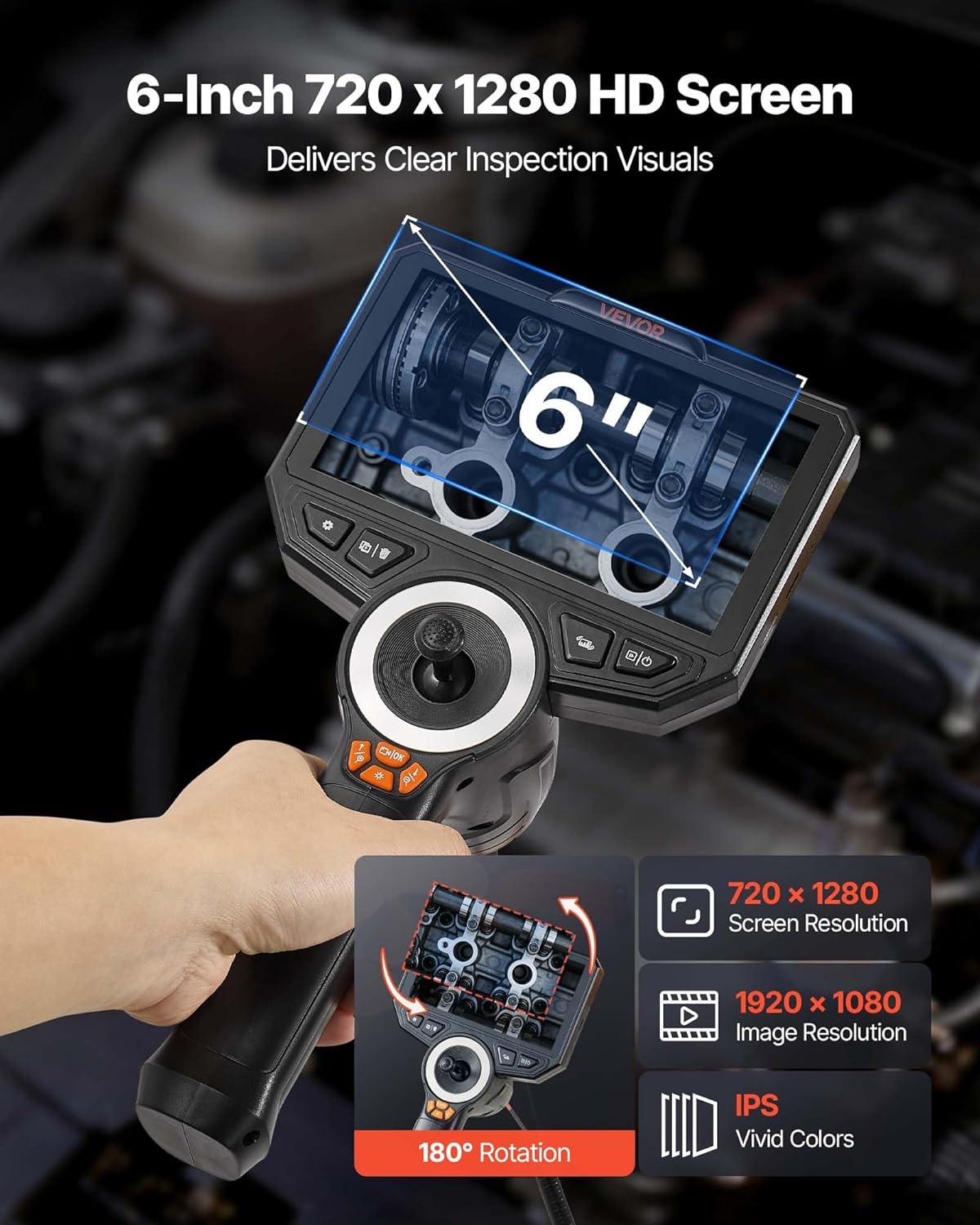 image:imageVEVOR 4Way Articulating Borescope with Light True 1080P HD Industrial Endoscope Inspection Camera with Articulated Probe Flexible Snake Scope Cam for Wall Automotive Engine Inspect49FT032inch Probe