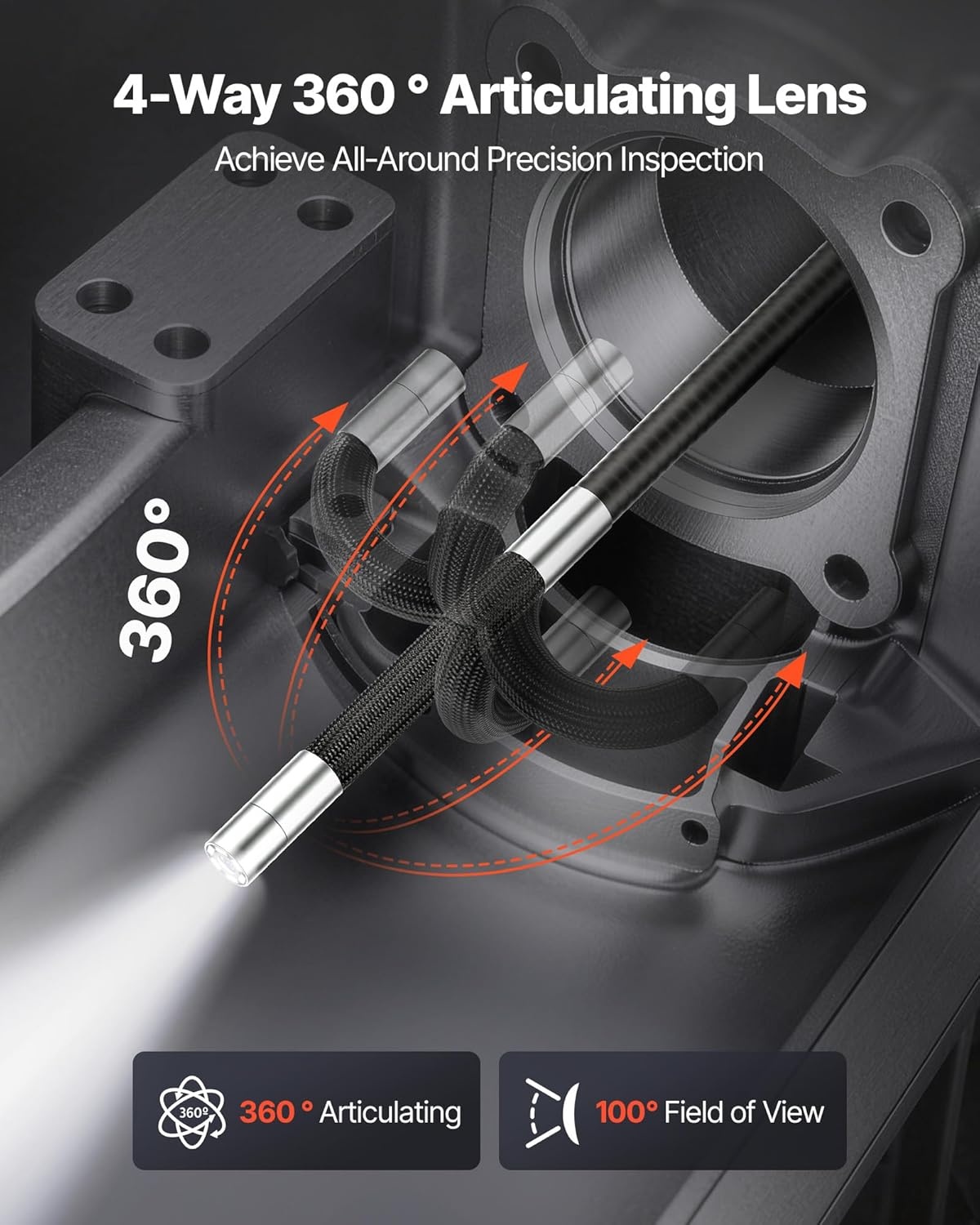 image:imageVEVOR 4Way Articulating Borescope with Light True 1080P HD Industrial Endoscope Inspection Camera with Articulated Probe Flexible Snake Scope Cam for Wall Automotive Engine Inspect49FT024inch Probe