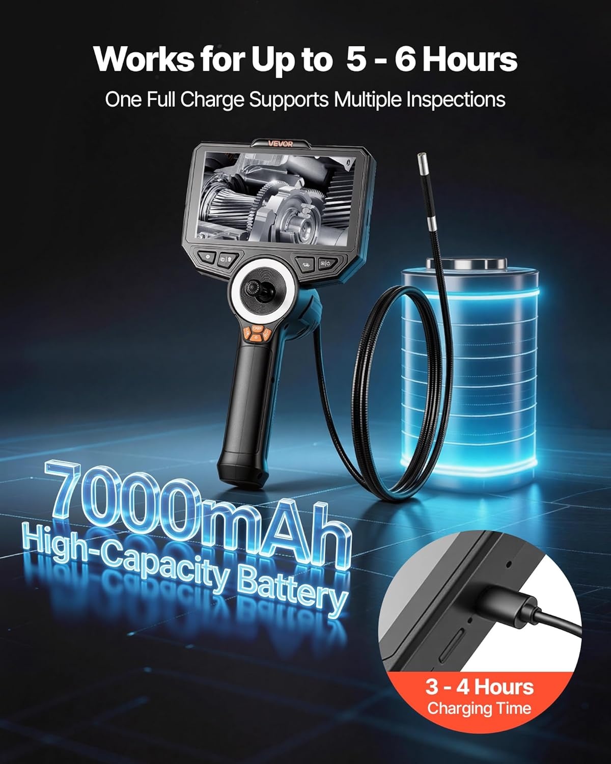 image:imageVEVOR 4Way Articulating Borescope with Light True 1080P HD Industrial Endoscope Inspection Camera with Articulated Probe Flexible Snake Scope Cam for Wall Automotive Engine Inspect49FT024inch Probe