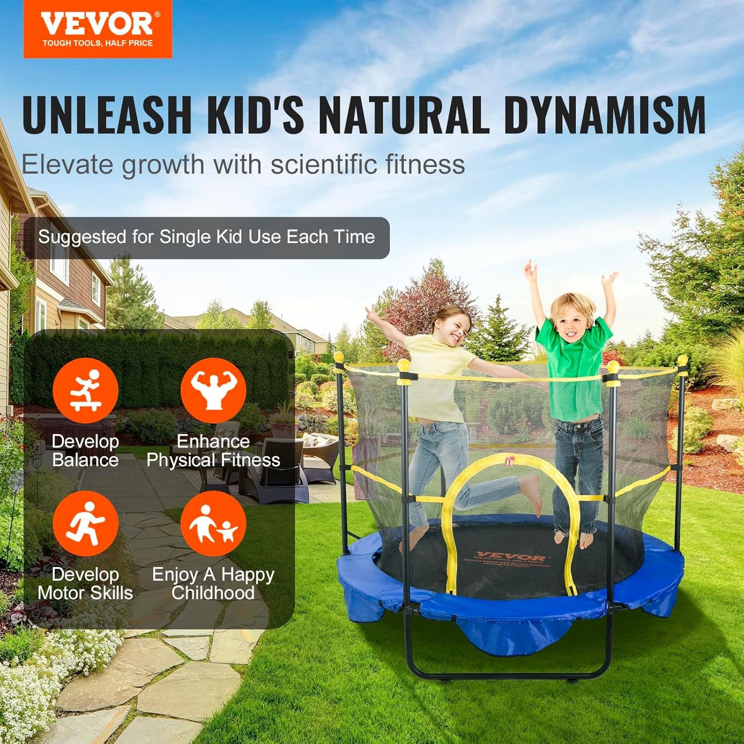 image:imageVEVOR 5FT Trampoline 505556  35 for IndoorOutdoor use for Toddlers Foldable Mini Baby with Foam Handle Recreational Birthday GiftMultiColor
