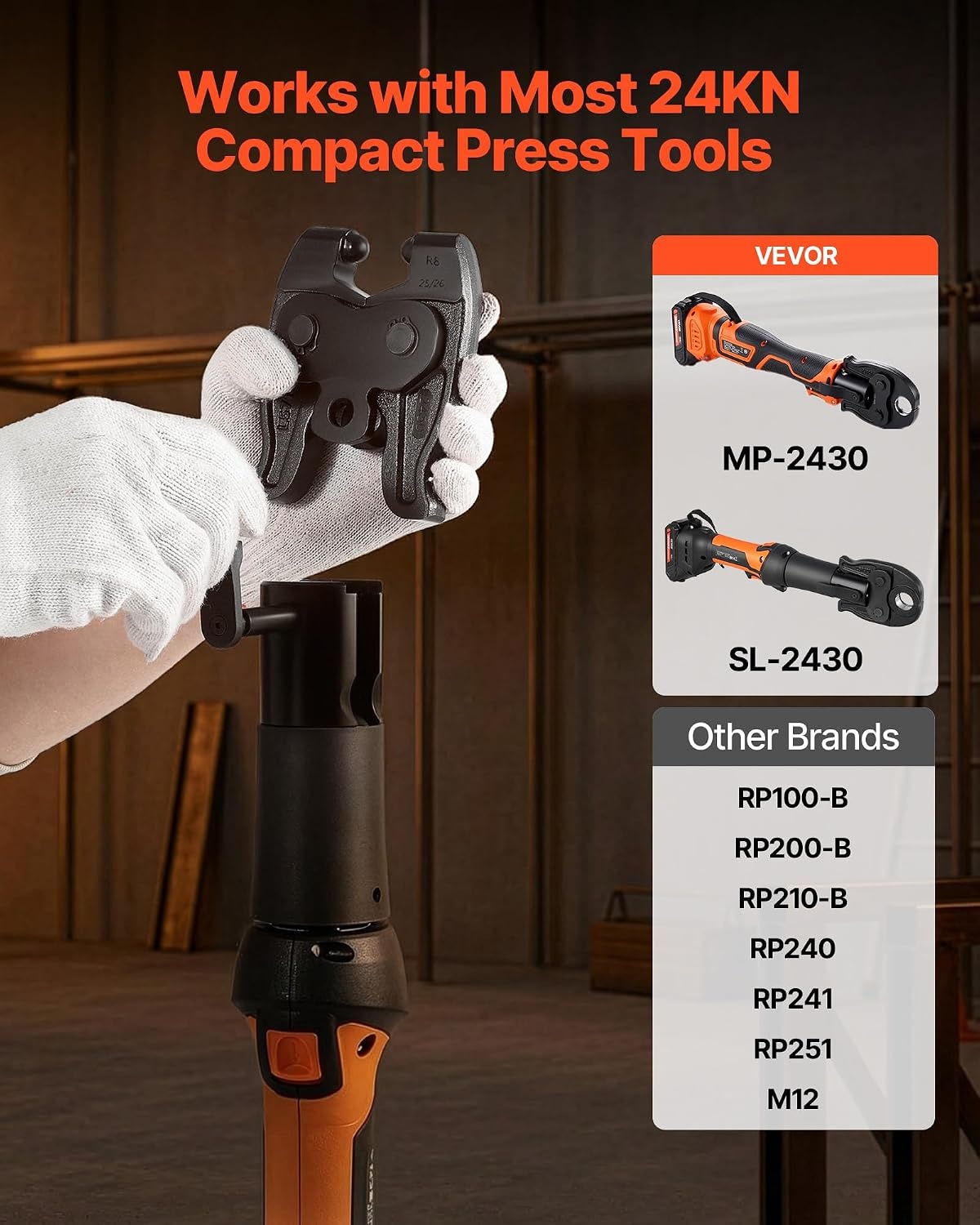 image:imageVEVOR 5PCS ProPress Pressing Kit for Compact Series Press Tools 4PCS Press Rings 12 34 1 114 amp R8 Actuator for ProPress Copper Pipes Compatible with 24KN Press Tools for 180 Operation
