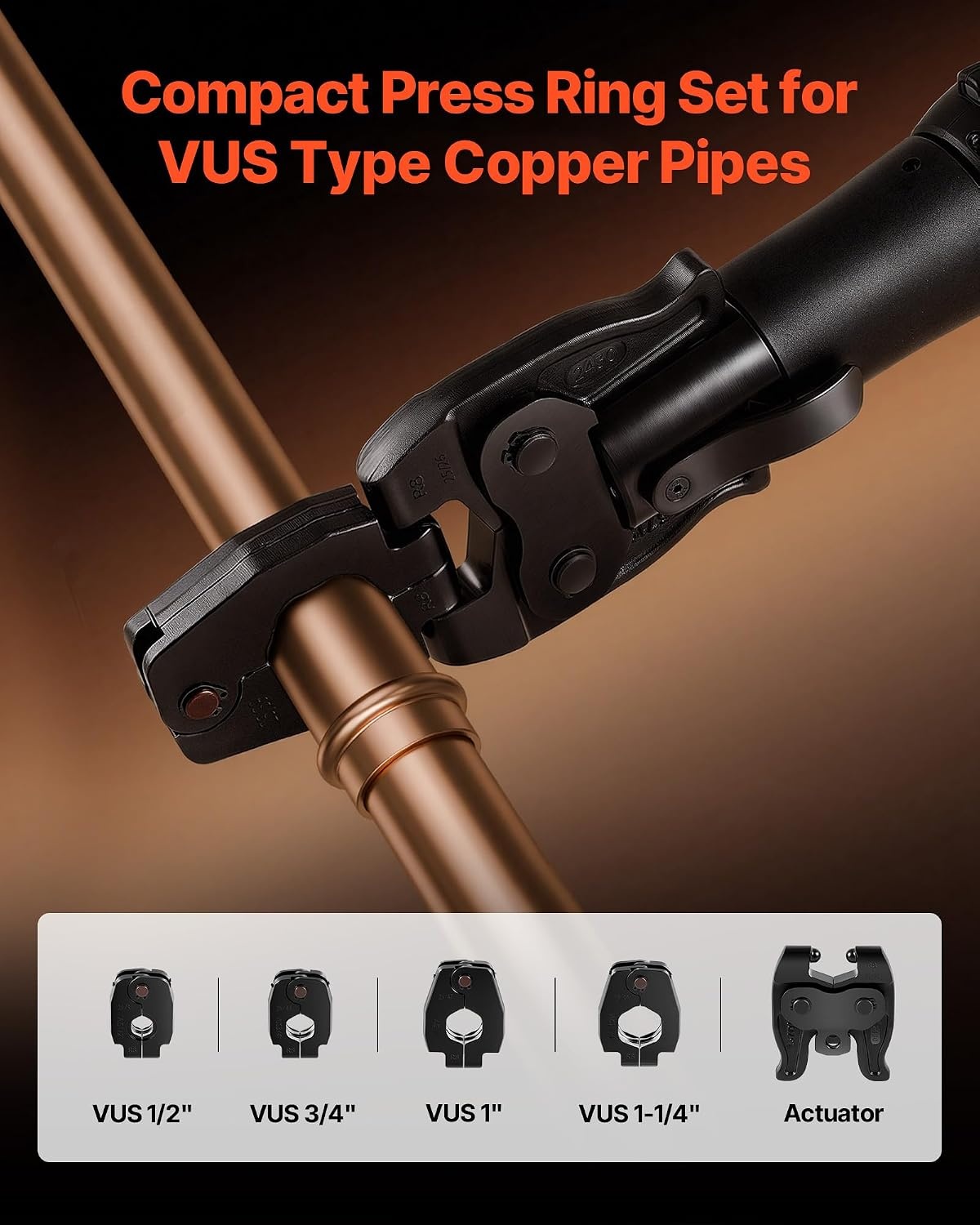 image:imageVEVOR 5PCS ProPress Pressing Kit for Compact Series Press Tools 4PCS Press Rings 12 34 1 114 amp R8 Actuator for ProPress Copper Pipes Compatible with 24KN Press Tools for 180 Operation