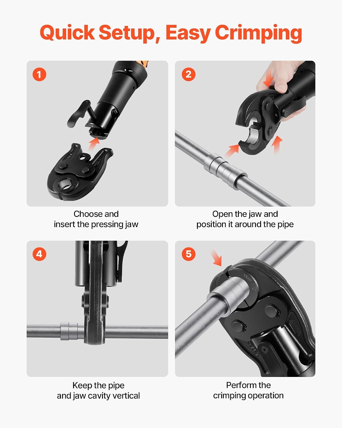 image:imageVEVOR 7PCS Pressing Jaws 14 to 118 Compatible with RLS Copper Pipes Work with 32KN Standard Press Tools for High Pressure HVACR Applications with Case24KNVMP 12inch