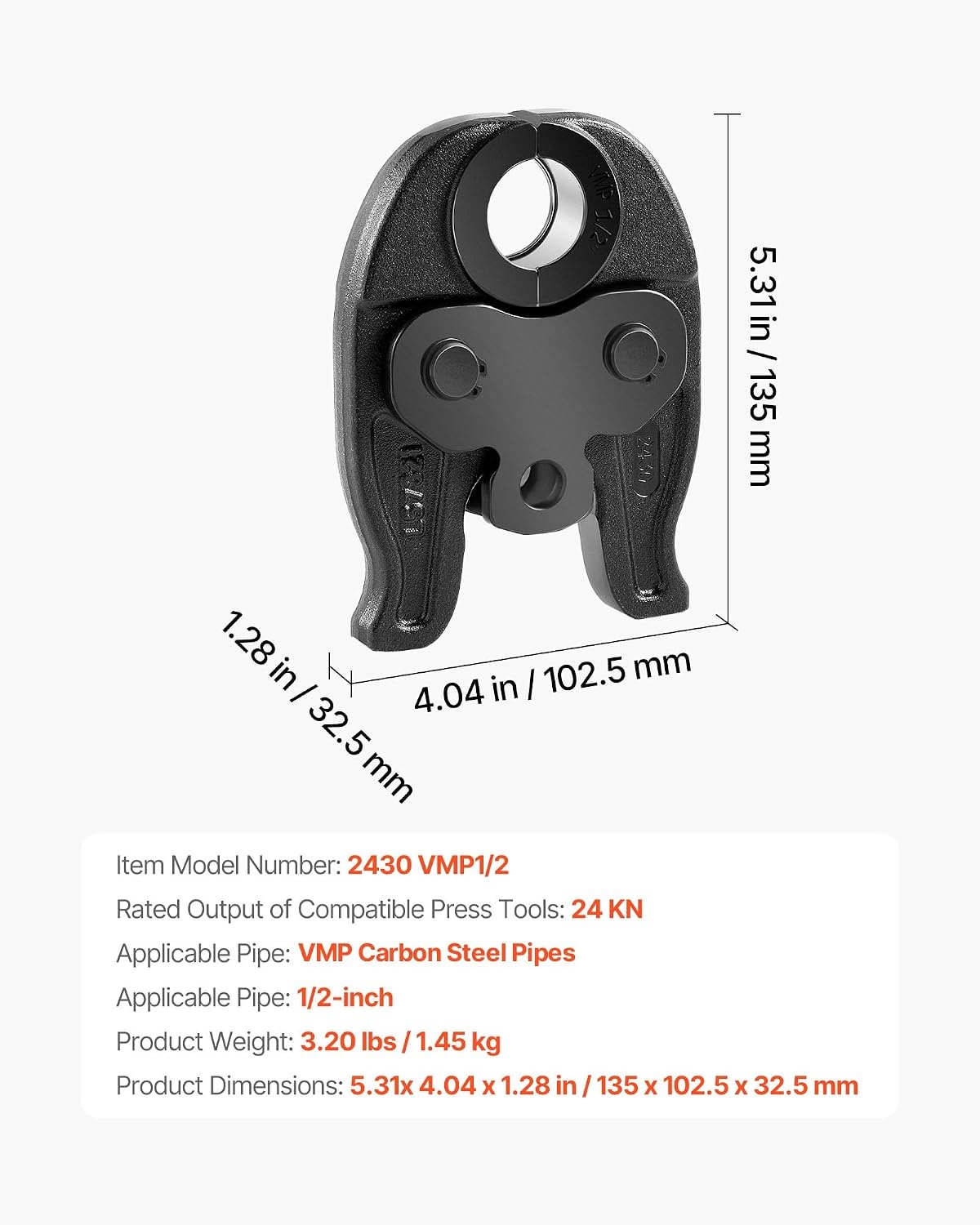 image:imageVEVOR 7PCS Pressing Jaws 14 to 118 Compatible with RLS Copper Pipes Work with 32KN Standard Press Tools for High Pressure HVACR Applications with Case24KNVMP 12inch