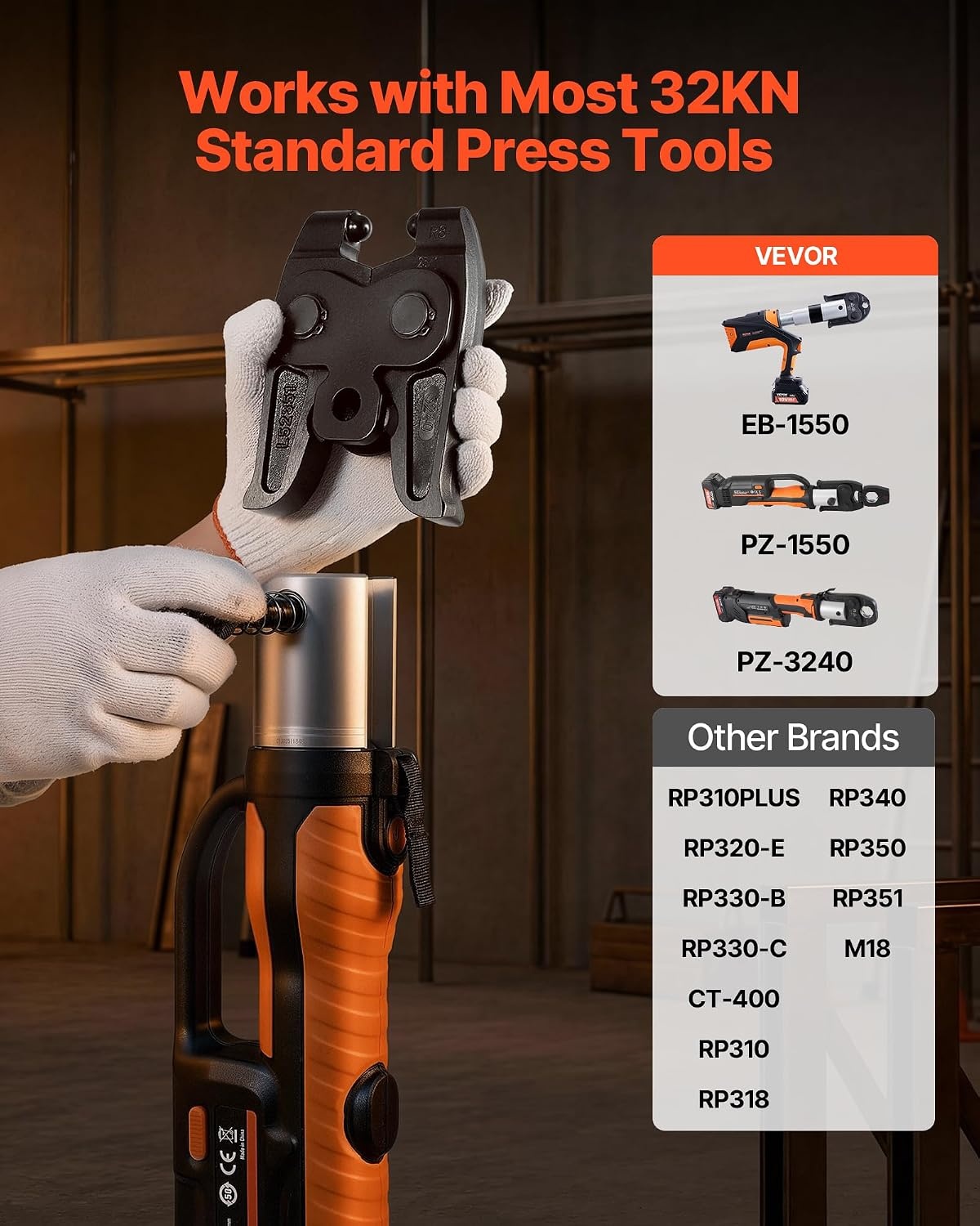 image:imageVEVOR 7PCS Pressing Jaws 14 to 118 Compatible with RLS Copper Pipes Work with 32KN Standard Press Tools for High Pressure HVACR Applications with Case32KNPress 12341114inch