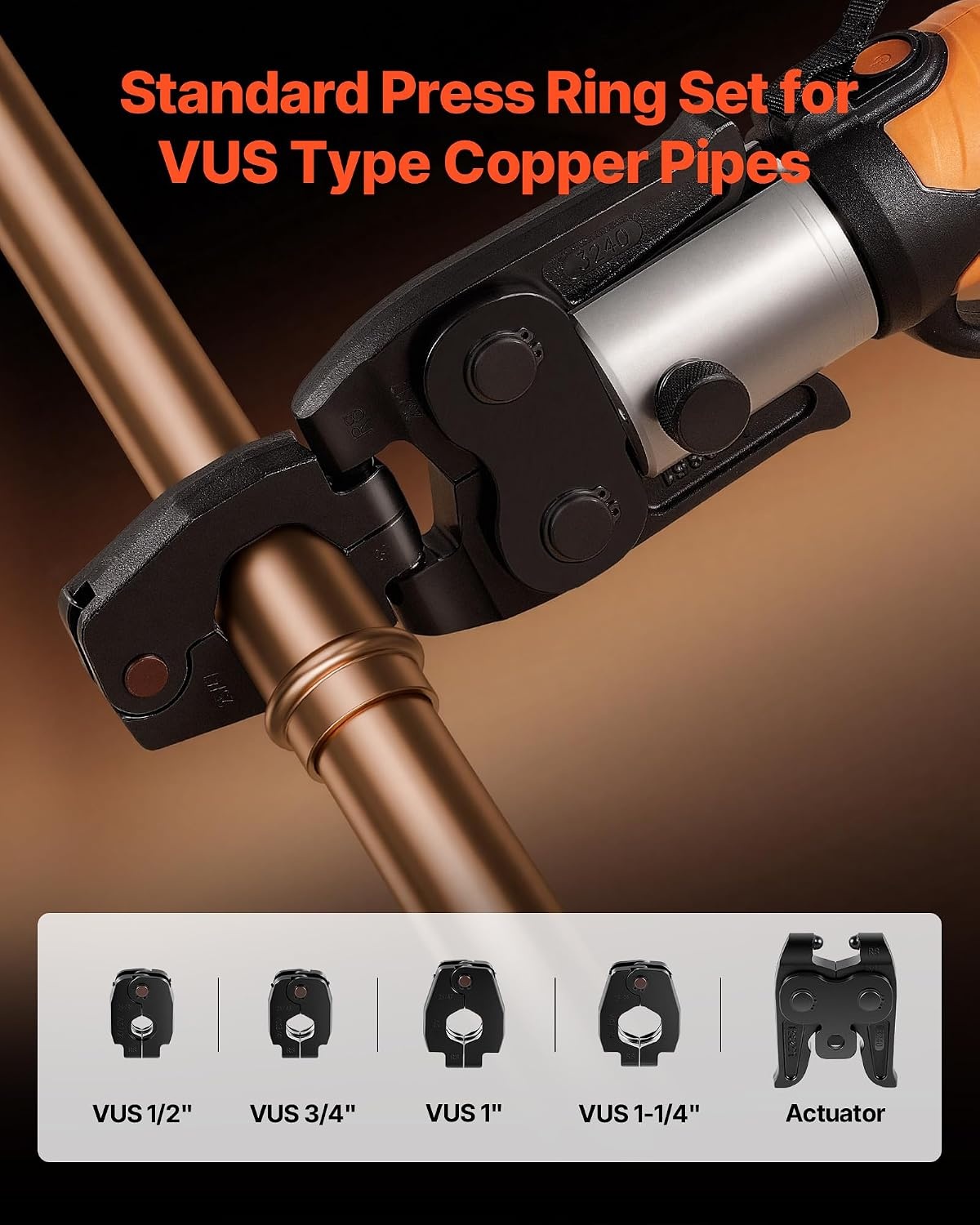 image:imageVEVOR 7PCS Pressing Jaws 14 to 118 Compatible with RLS Copper Pipes Work with 32KN Standard Press Tools for High Pressure HVACR Applications with Case32KNPress 12341114inch