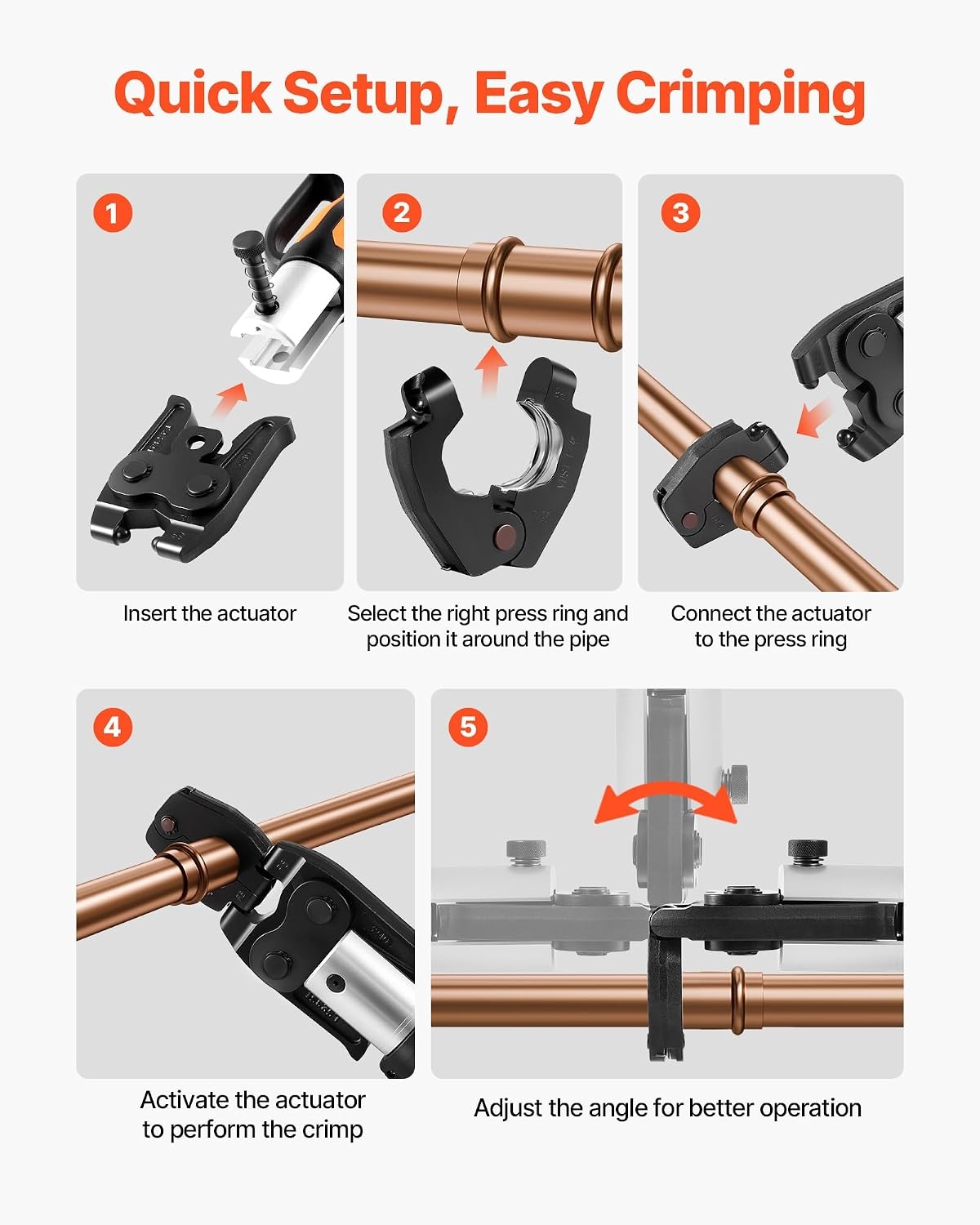 image:imageVEVOR 7PCS Pressing Jaws 14 to 118 Compatible with RLS Copper Pipes Work with 32KN Standard Press Tools for High Pressure HVACR Applications with Case32KNPress 12341114inch