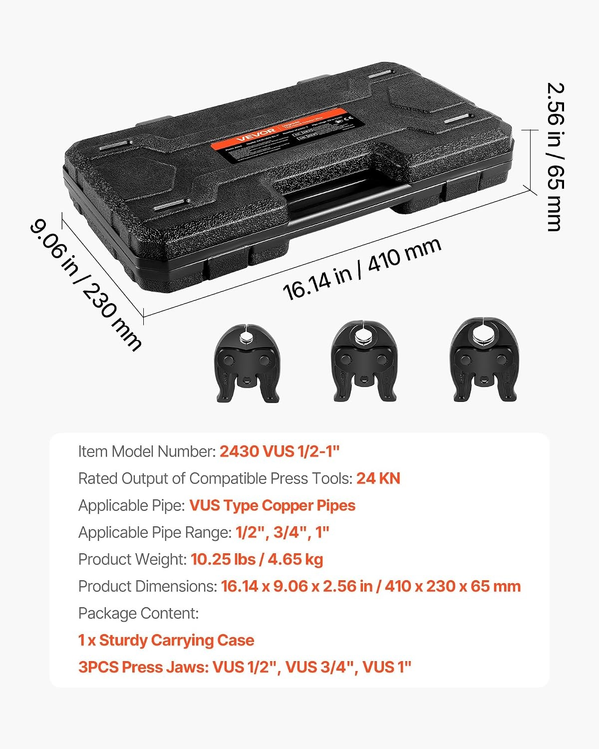 image:imageVEVOR 7PCS Pressing Jaws 14 to 118 Compatible with RLS Copper Pipes Work with 32KN Standard Press Tools for High Pressure HVACR Applications with Case24KNPress 12341inch