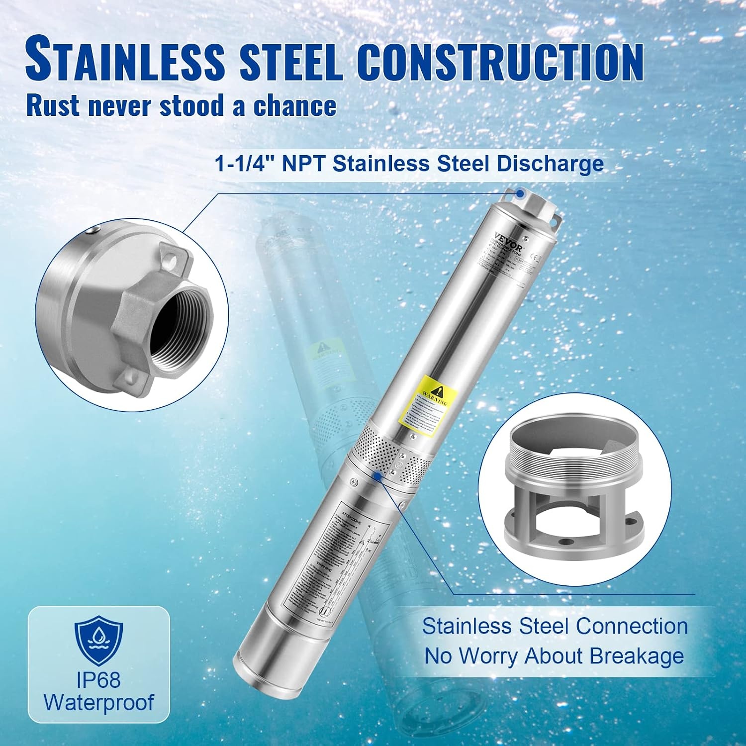 image:imageVEVOR Deep Well Submersible Pump 2HP 230V60Hz 37GPM 427 ft Head with 33 ft Cord amp External Control Box 4 inch Stainless Steel Water Pumps for Industrial Irrigation and Home Use IP68 Waterproof1HP115V