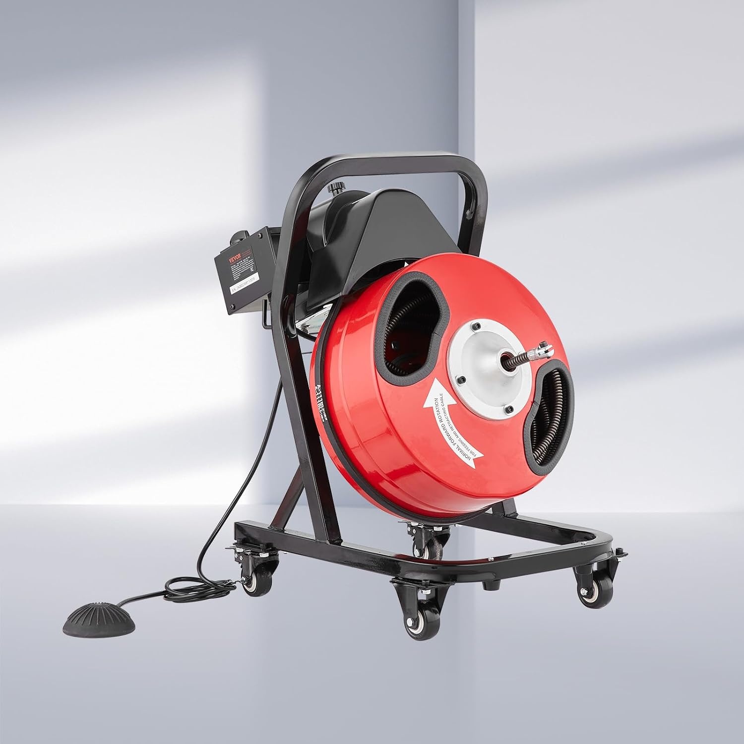 image:imageVEVOR Drain Cleaner Machine 100 FT x 12 Inch Auto Feed Sewer Snake Auger Portable Drain Cleaning Machine with Climbing Wheels Adjustable Drum 8 Cutters amp Foot Switch for 2 to 6 Pipes50 FT x 12 Manual Feed
