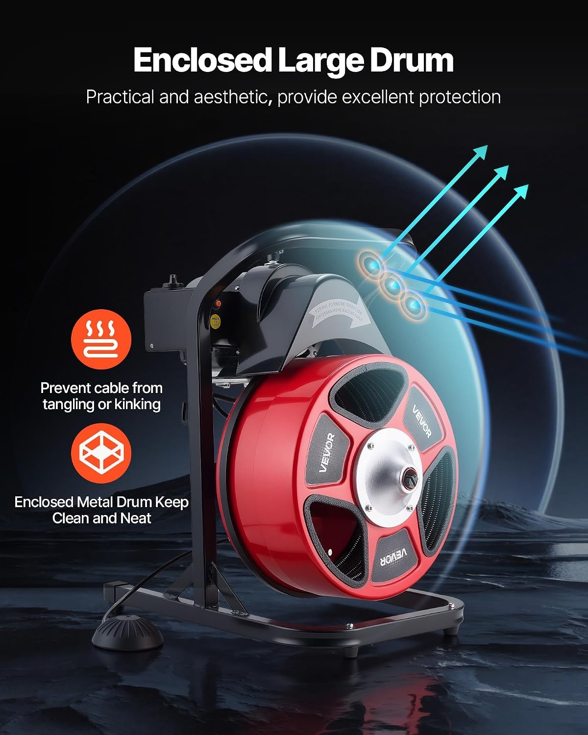 image:imageVEVOR Drain Cleaner Machine 50 FT x 12 Inch Manual Feed Sewer Snake Auger with 4 Cutters amp AirActivated Foot Switch for 2 to 6 Pipes50 FT x 12 Upgraded Version