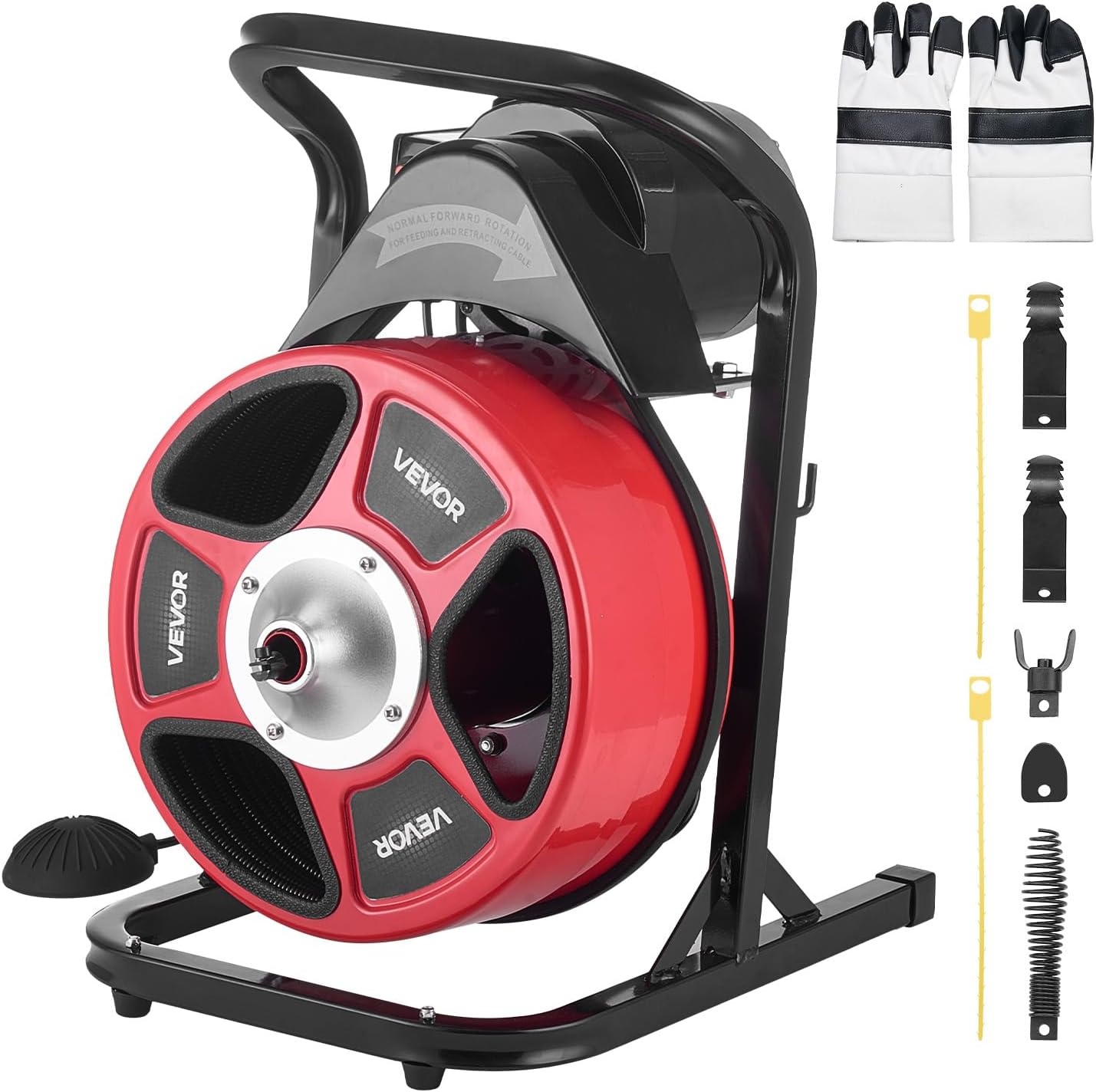 image:imageVEVOR Drain Cleaner Machine 50 FT x 12 Inch Manual Feed Sewer Snake Auger with 4 Cutters amp AirActivated Foot Switch for 2 to 6 Pipes50 FT x 12 Upgraded Version