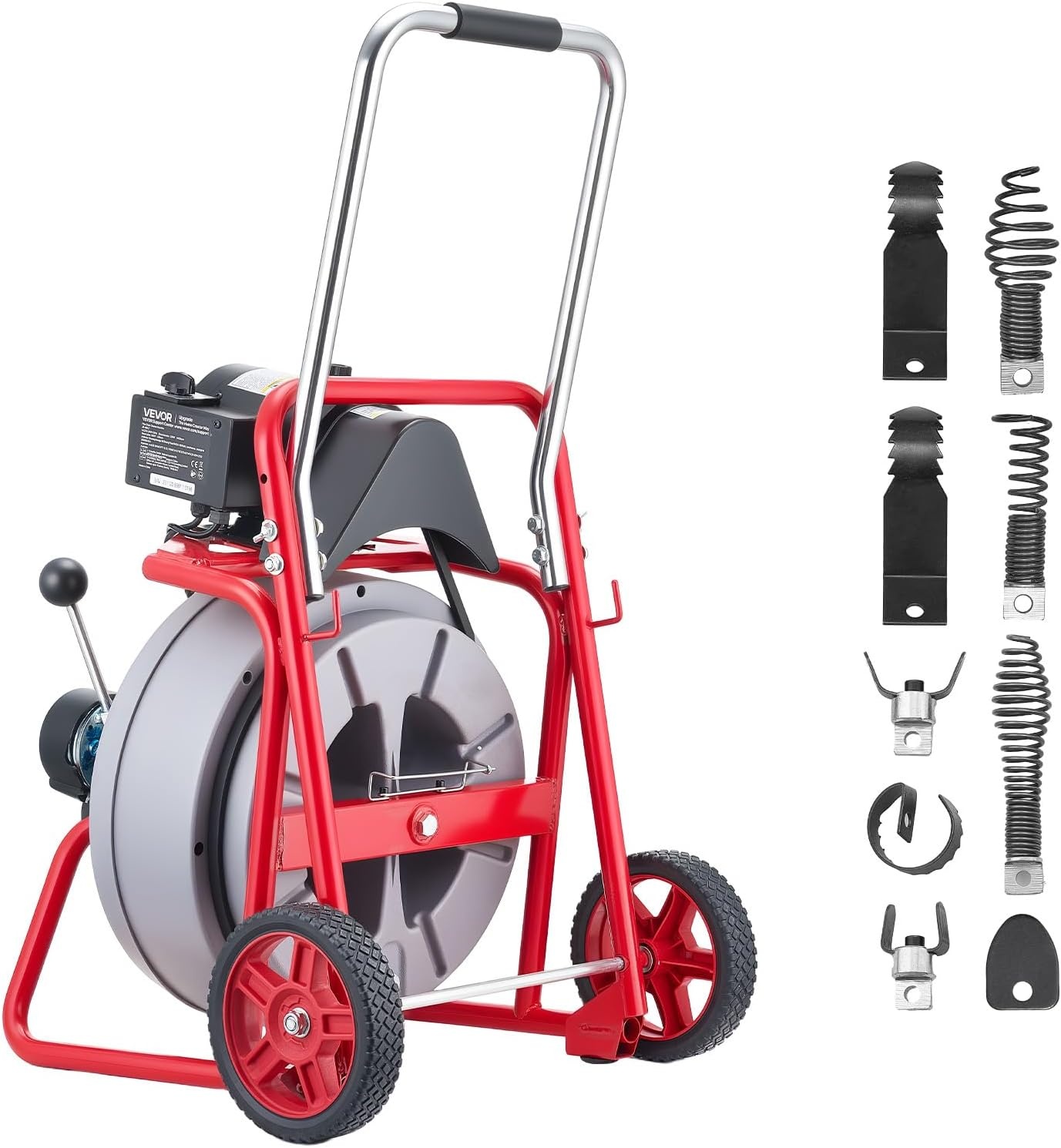 image:imageVEVOR Drain Cleaner Machine 75 FT x 38 Inch Auto Feed Sewer Snake Drain Auger on Wheels Portable Drain Cleaning Machine with 8 Cutters amp AirActivated Foot Switch for 2 to 4 Pipes100 FT x 12