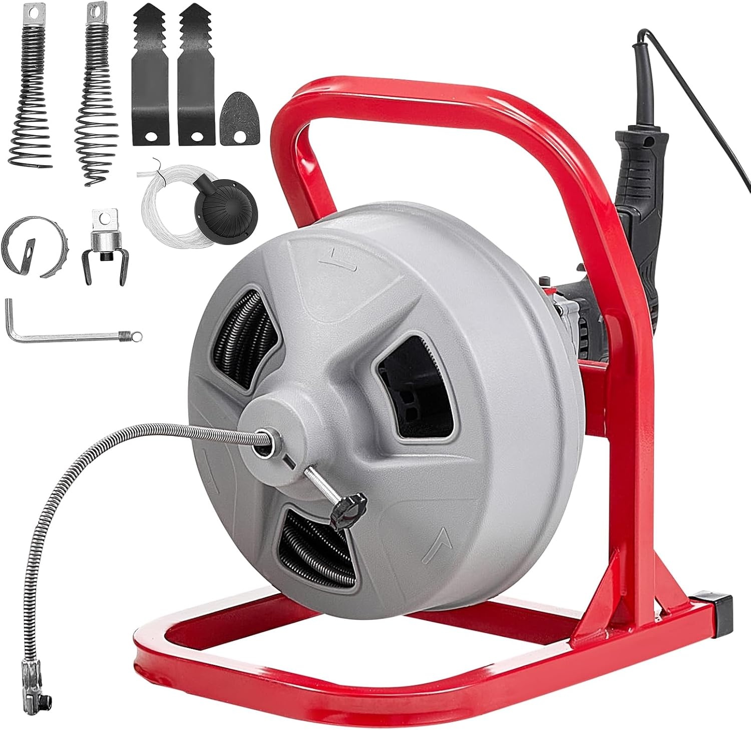 image:imageVEVOR Drain Cleaner Machine 75 FT x 38 Inch Sewer Snake Auger Manual Feed on Wheels Portable Drain Cleaning Machine with 6 Cutters amp Airactivated Foot Switch for 2 to 4 Pipes50 FT x 516