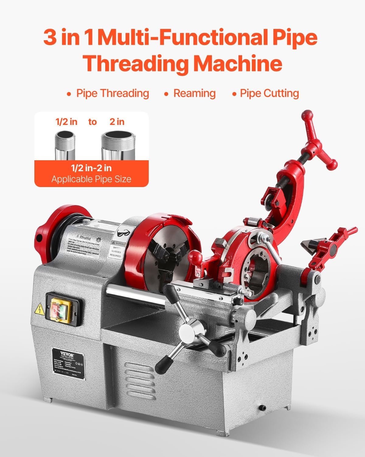 image:imageVEVOR Electric Pipe Threader Machine 750W 28RPM Threading Cutting Machine 12 to 2 inch Pipes Threading Cutter Tool with Foot Pedal for Plumbing Automotive Repairs Metalworking