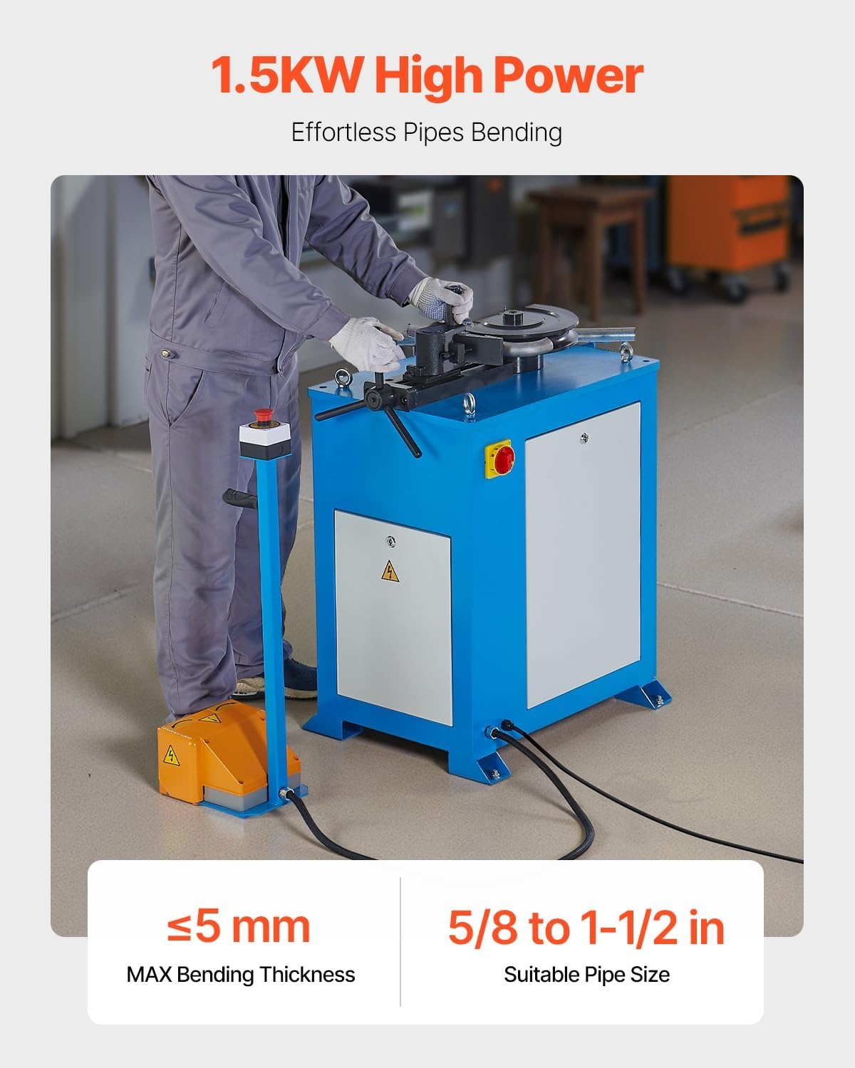 image:imageVEVOR Electric Tube Bending Machine 15 KW Electric Tube Bender for 58 to 112 inch Pipes Pipe Bender Machine with 5 Set Dies Manual amp Auto Modes and 180 Max Bending Angle 220V 60Hz 3Phase