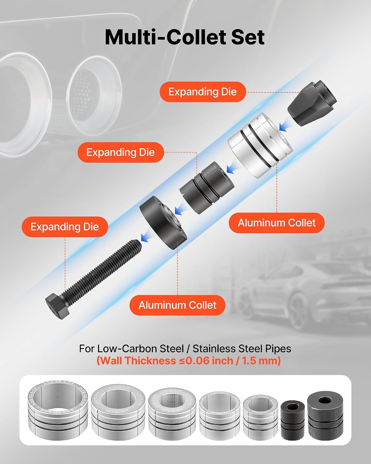 image:imageVEVOR Exhaust Pipe Expander Tool Kit 158 to 414 Exhaust Pipe Stretcher Muffler Pipes Spreader with 7 HeavyDuty Collects amp Storage Case Automotive Car Tool Kit for Tailpipes Tubes