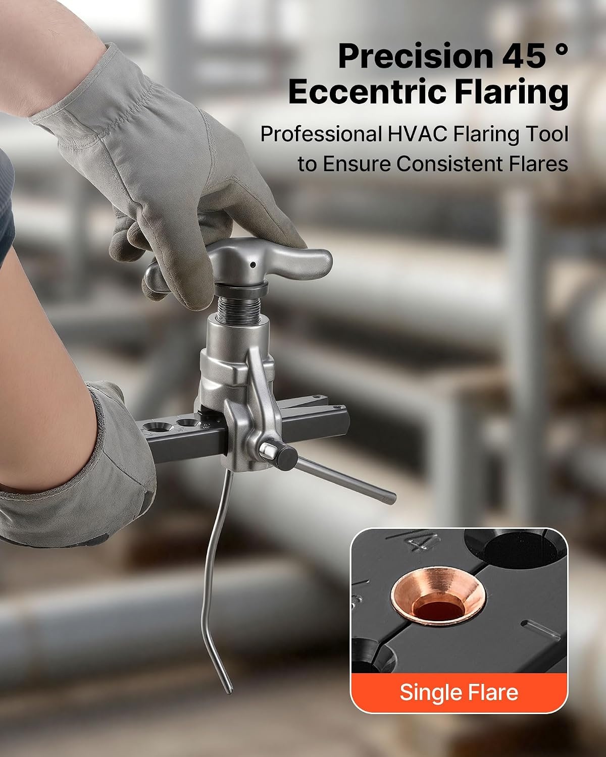 image:imageVEVOR Flaring Tool HVAC 45 Eccentric Single Flaring Tool for 1434 amp 619mm Copper Aluminum Tubes with Metric amp SAE Clamps Tube Cutter amp Toolbox for Refrigeration Air Conditioner RepairSAE Sizes