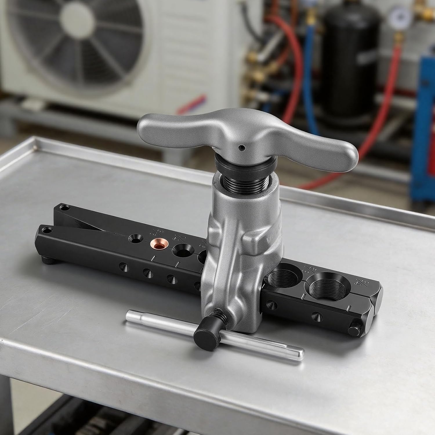 image:imageVEVOR Flaring Tool HVAC 45 Eccentric Single Flaring Tool for 1434 amp 619mm Copper Aluminum Tubes with Metric amp SAE Clamps Tube Cutter amp Toolbox for Refrigeration Air Conditioner RepairSAE Sizes
