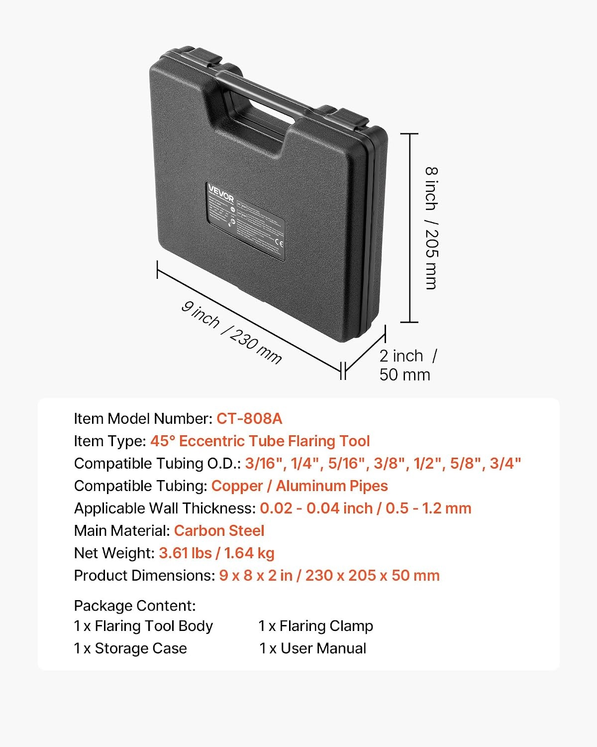 image:imageVEVOR Flaring Tool HVAC 45 Eccentric Single Flaring Tool for 1434 amp 619mm Copper Aluminum Tubes with Metric amp SAE Clamps Tube Cutter amp Toolbox for Refrigeration Air Conditioner RepairSAE Sizes
