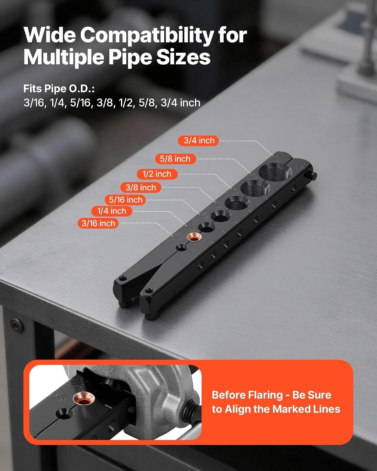image:imageVEVOR Flaring Tool HVAC 45 Eccentric Single Flaring Tool for 1434 amp 619mm Copper Aluminum Tubes with Metric amp SAE Clamps Tube Cutter amp Toolbox for Refrigeration Air Conditioner RepairSAE Sizes