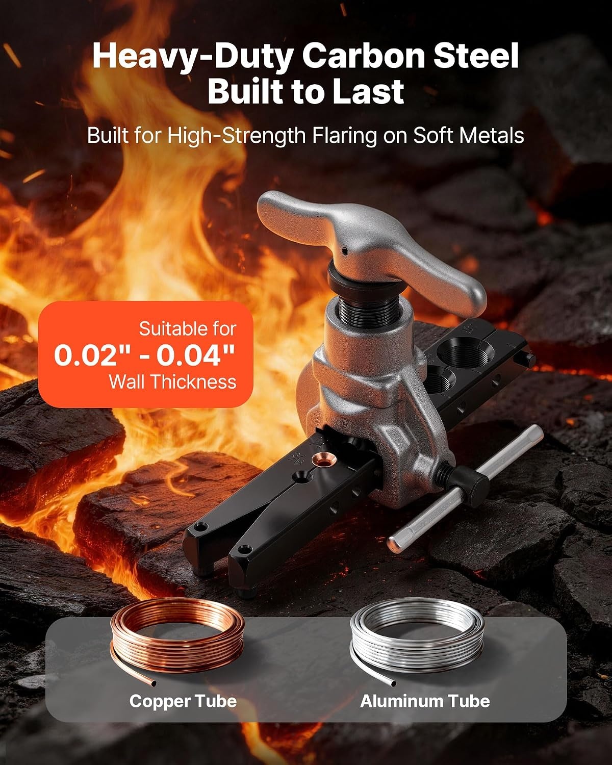 image:imageVEVOR Flaring Tool HVAC 45 Eccentric Single Flaring Tool for 1434 amp 619mm Copper Aluminum Tubes with Metric amp SAE Clamps Tube Cutter amp Toolbox for Refrigeration Air Conditioner RepairSAE Sizes