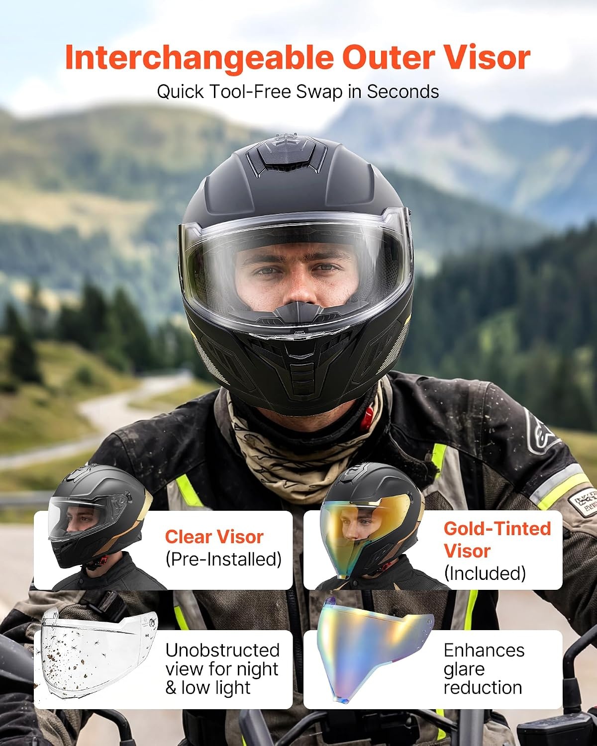 image:imageVEVOR Full Face Motorcycle Helmet DOT Approved Dual Visor amp Interchangeable Lens Smart Street ABS Helmet Comfortable Motocross Helmet Fit for Youth amp AdultsMulticolor