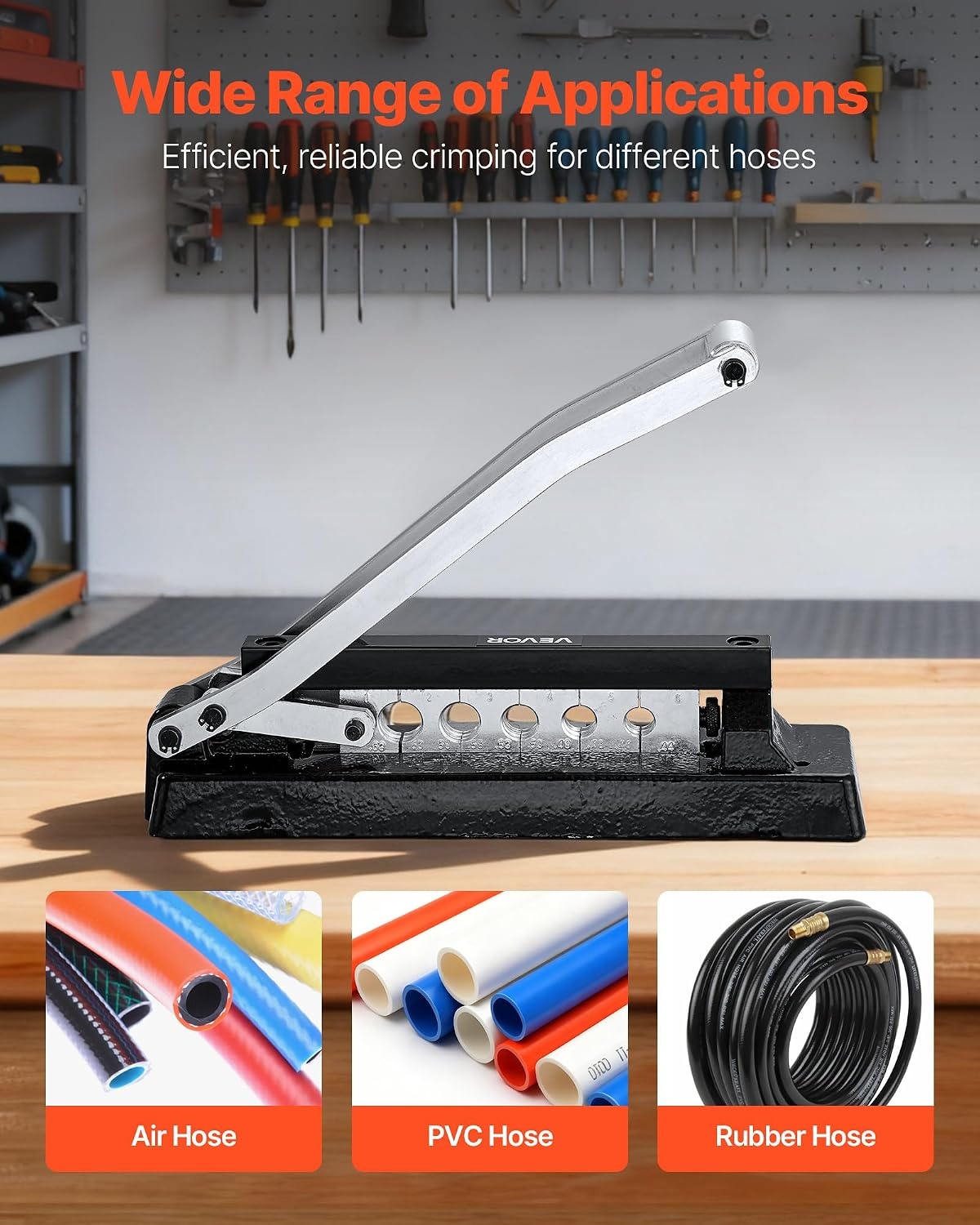 image:imageVEVOR Heavy Duty Hose Ferrule Crimping Tool Standard Bench Hose Crimper with 5 Die Holes amp 044063 Crimping Range for PVC Rubber Hoses Air Hoses Crimping Repair Kit Ferrules Not Included5 Dies Crimper
