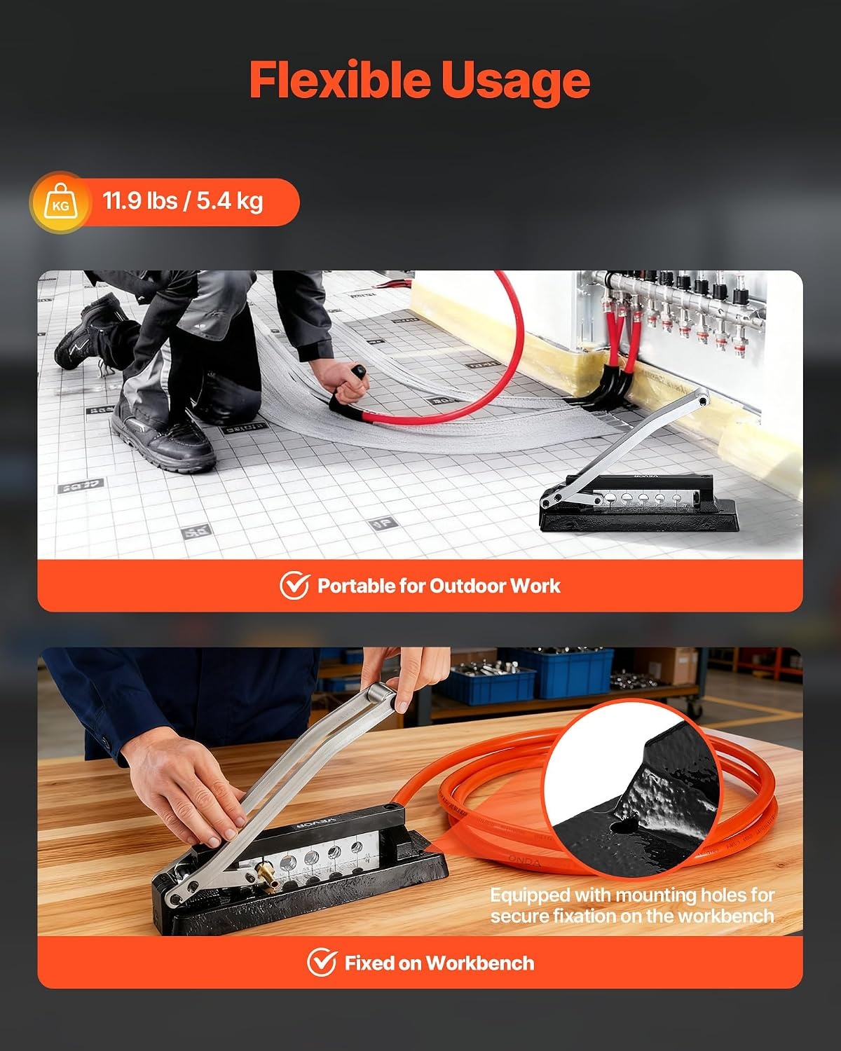 image:imageVEVOR Heavy Duty Hose Ferrule Crimping Tool Standard Bench Hose Crimper with 5 Die Holes amp 044063 Crimping Range for PVC Rubber Hoses Air Hoses Crimping Repair Kit Ferrules Not Included5 Dies Crimper w 100 Ferrules