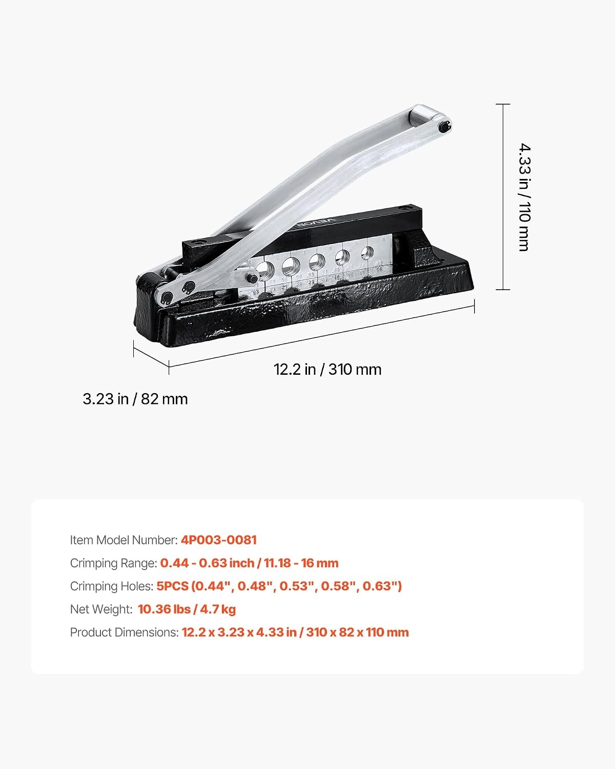 image:imageVEVOR Heavy Duty Hose Ferrule Crimping Tool Standard Bench Hose Crimper with 5 Die Holes amp 044063 Crimping Range for PVC Rubber Hoses Air Hoses Crimping Repair Kit Ferrules Not Included5 Dies Crimper