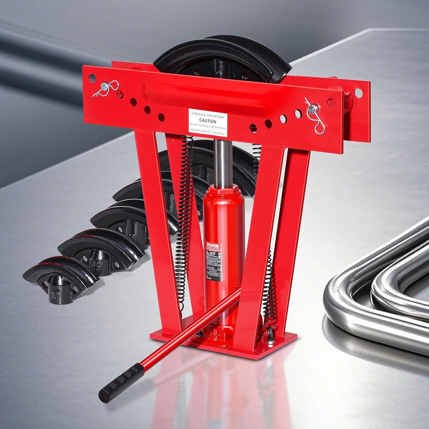 image:imageVEVOR Hydraulic Pipe Bender 12 Ton Manual Copper Exhaust Pipe Bending Machine with 6 Dies 12 2 and 90180 Adjustable Rollers HeavyDuty Pipe Tube Bender for Piping Railing Construction
