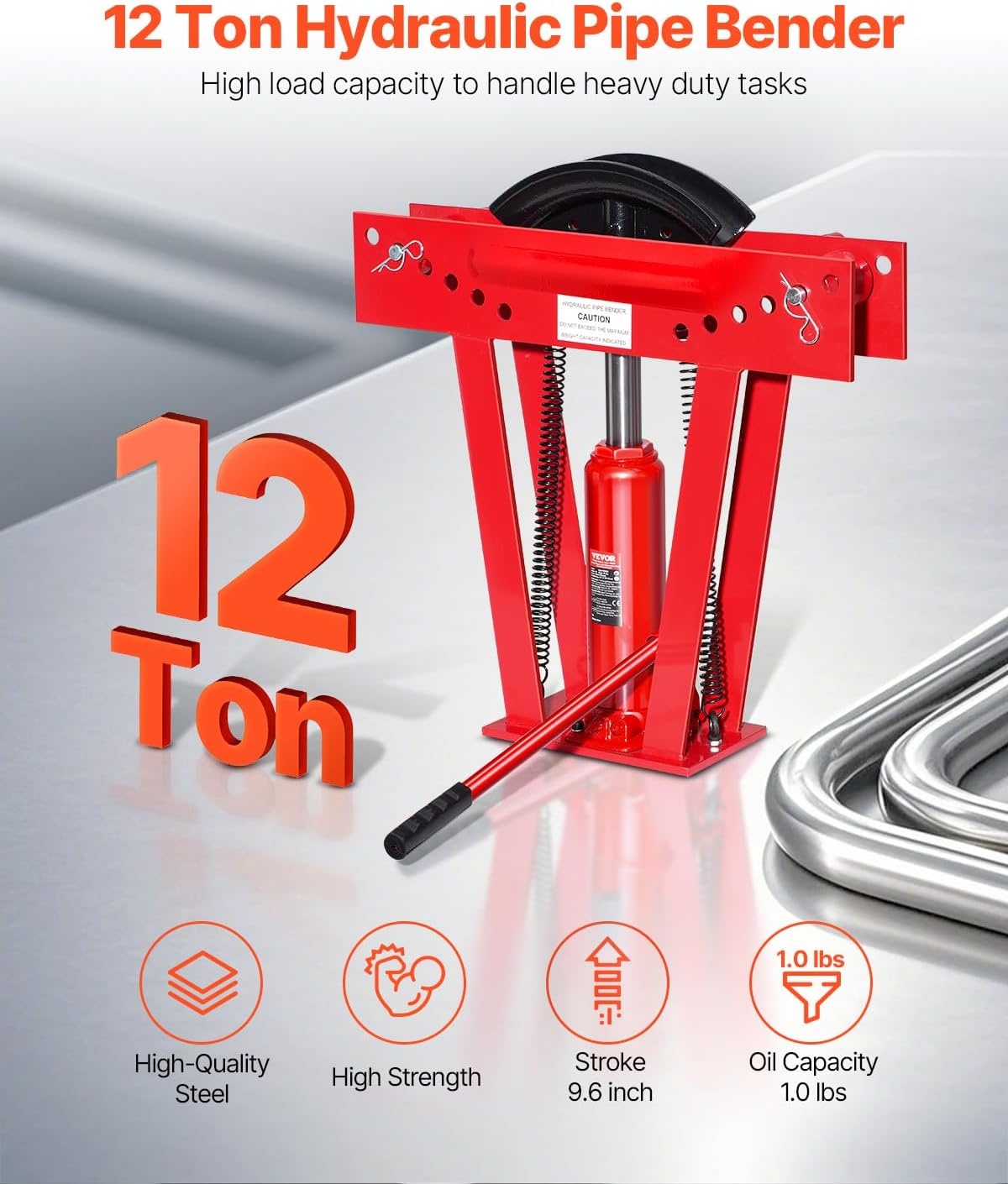 image:imageVEVOR Hydraulic Pipe Bender 12 Ton Manual Copper Exhaust Pipe Bending Machine with 6 Dies 12 2 and 90180 Adjustable Rollers HeavyDuty Pipe Tube Bender for Piping Railing Construction