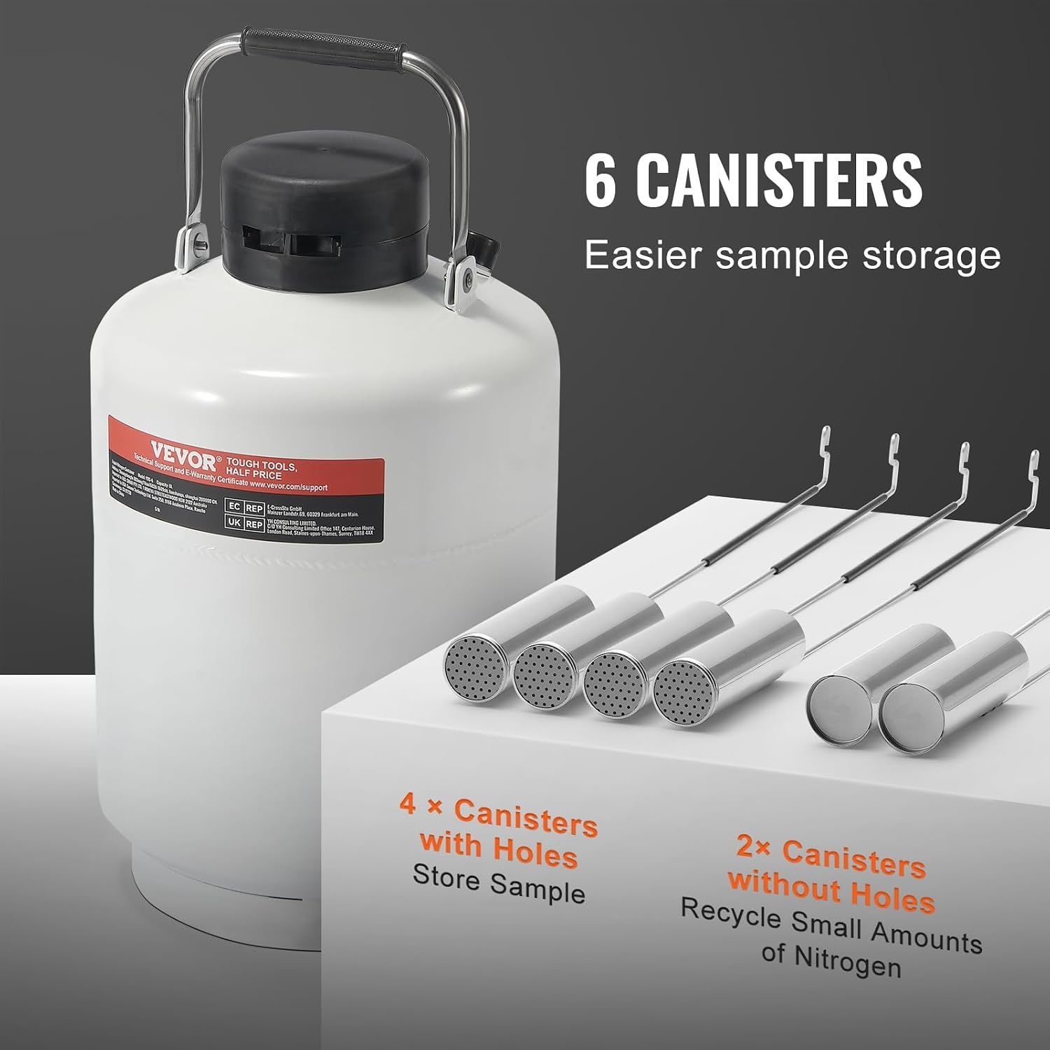 image:imageVEVOR Liquid Nitrogen Tank 30 L Aluminum Alloy Liquid Nitrogen Container LN2 Tank Dewar with 6 Canisters and Carry Bag with Straps Cryogenic Tank for Beauty Industry Semen Preservation Scientific10LA