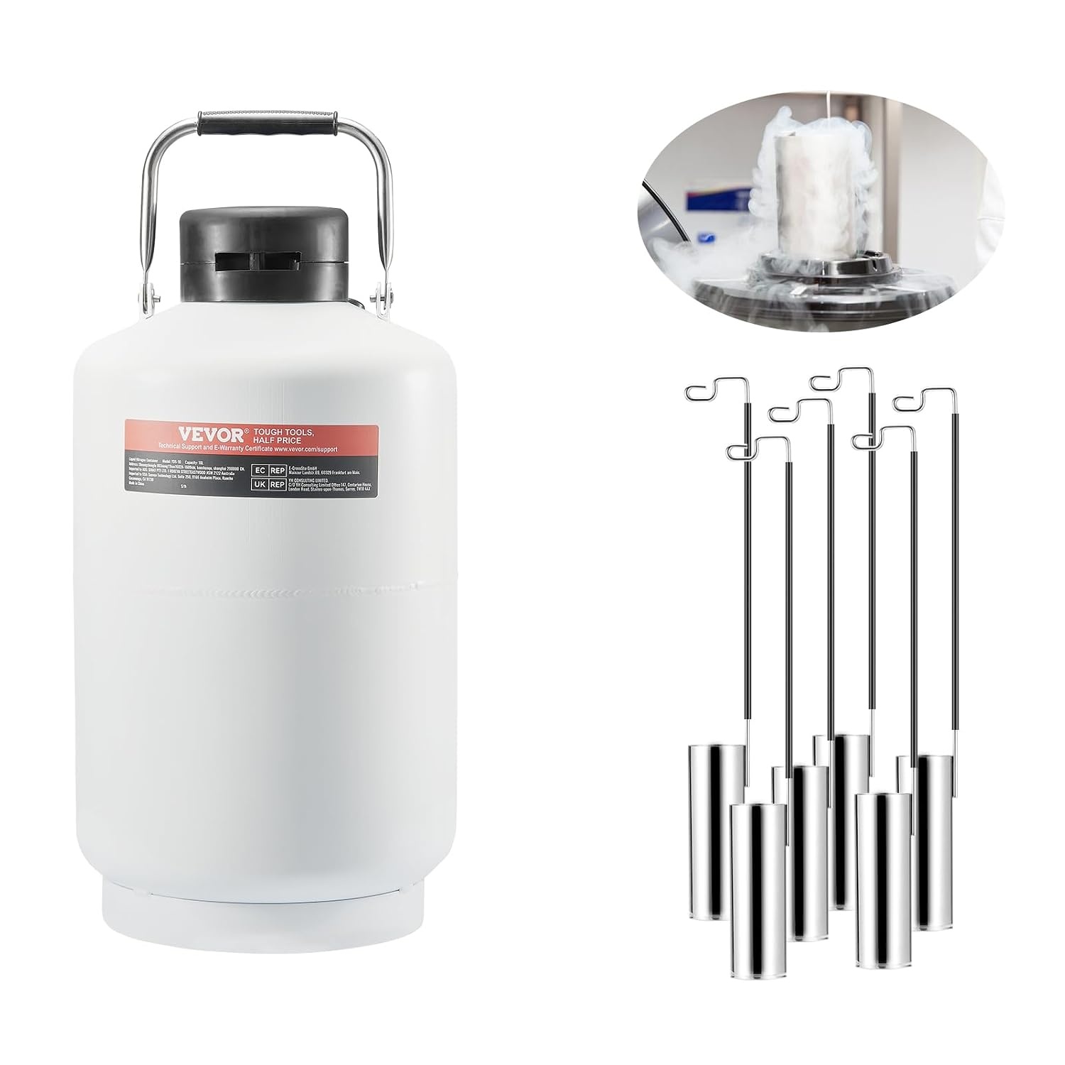 image:imageVEVOR Liquid Nitrogen Tank 30 L Aluminum Alloy Liquid Nitrogen Container LN2 Tank Dewar with 6 Canisters and Carry Bag with Straps Cryogenic Tank for Beauty Industry Semen Preservation Scientific10LA