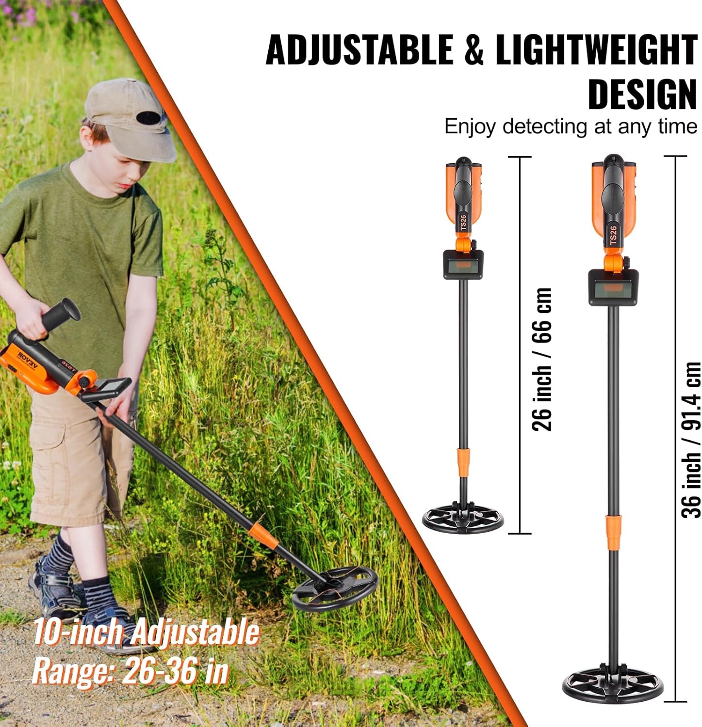 image:imageVEVOR Metal Detector for Kids 6 Inch Waterproof Search Coil with LCD Display Adjustable 2636 Gold Detector Lightweight Carbon Fiber Stem for Junior amp Youth Detecting Gold Coin Treasure