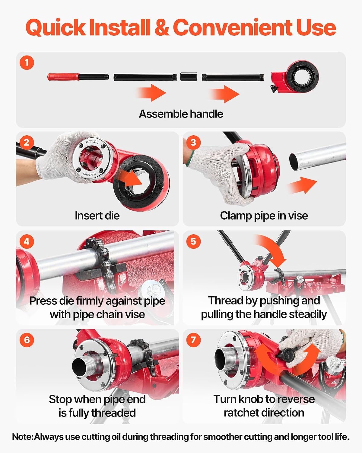 image:imageVEVOR Ratchet Pipe Threader Kit with 3 Dies 12 NPT 34 NPT 1 NPT Ratcheting Pipe Threading Tool Portable Pipe Threader Set with Storage Case for Plumbing Installation and Repair38 2