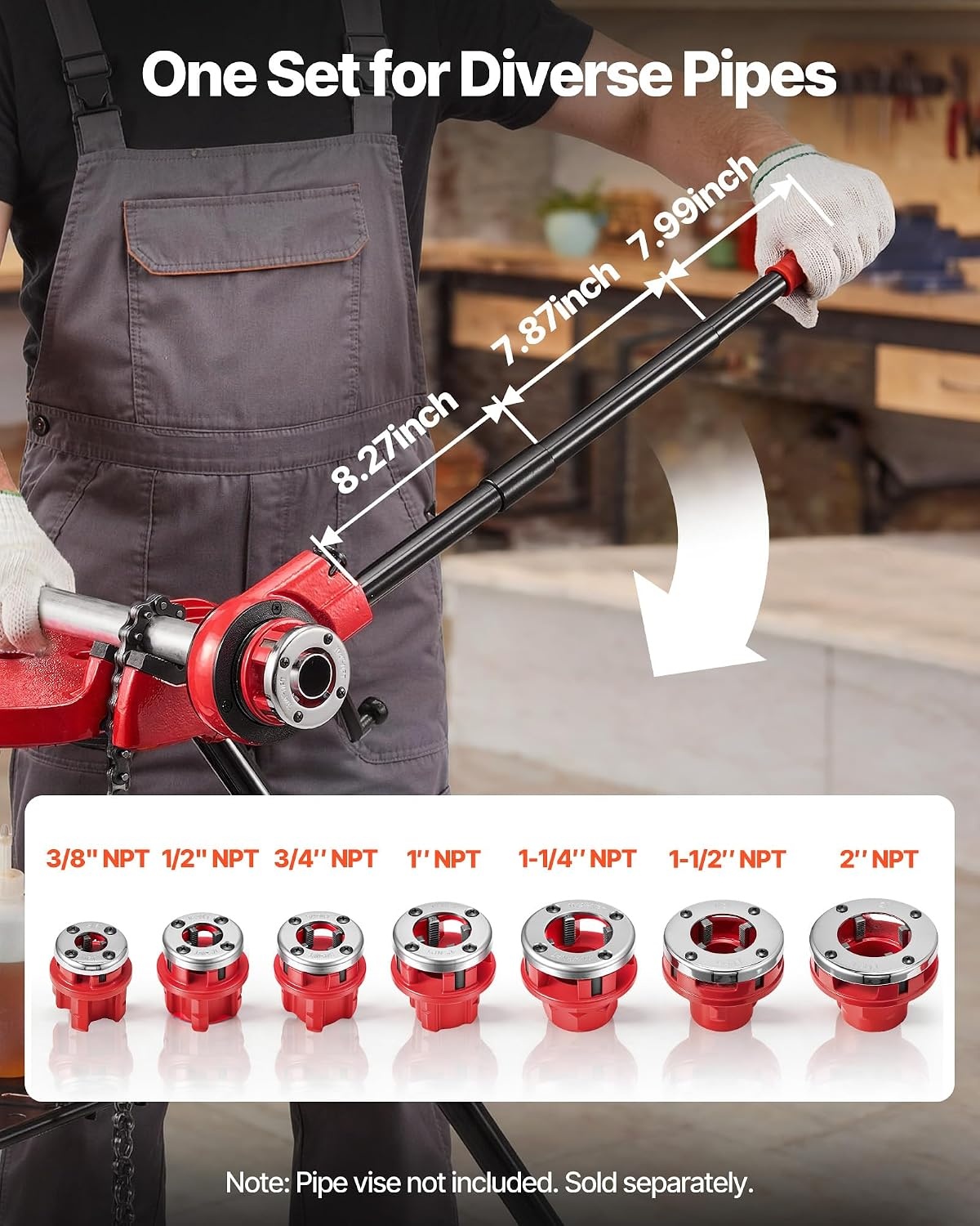 image:imageVEVOR Ratchet Pipe Threader Kit with 3 Dies 12 NPT 34 NPT 1 NPT Ratcheting Pipe Threading Tool Portable Pipe Threader Set with Storage Case for Plumbing Installation and Repair38 2
