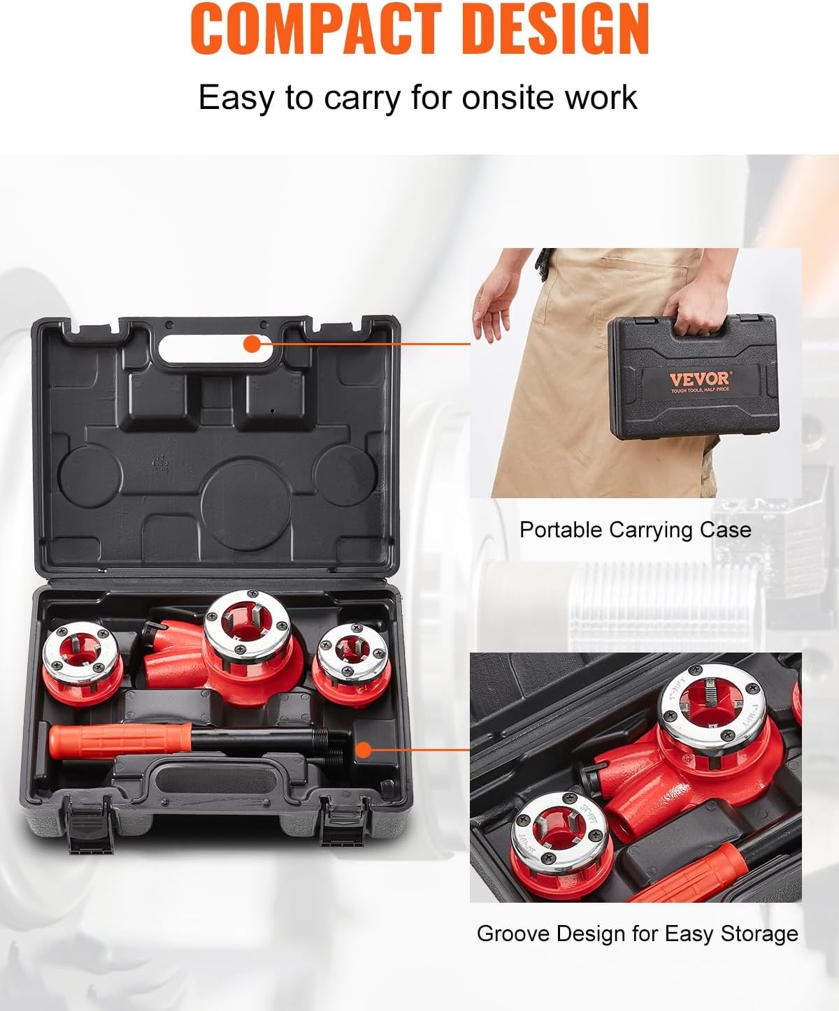image:imageVEVOR Ratchet Pipe Threader Kit with 3 Dies 12 NPT 34 NPT 1 NPT Ratcheting Pipe Threading Tool Portable Pipe Threader Set with Storage Case for Plumbing Installation and Repair12 1