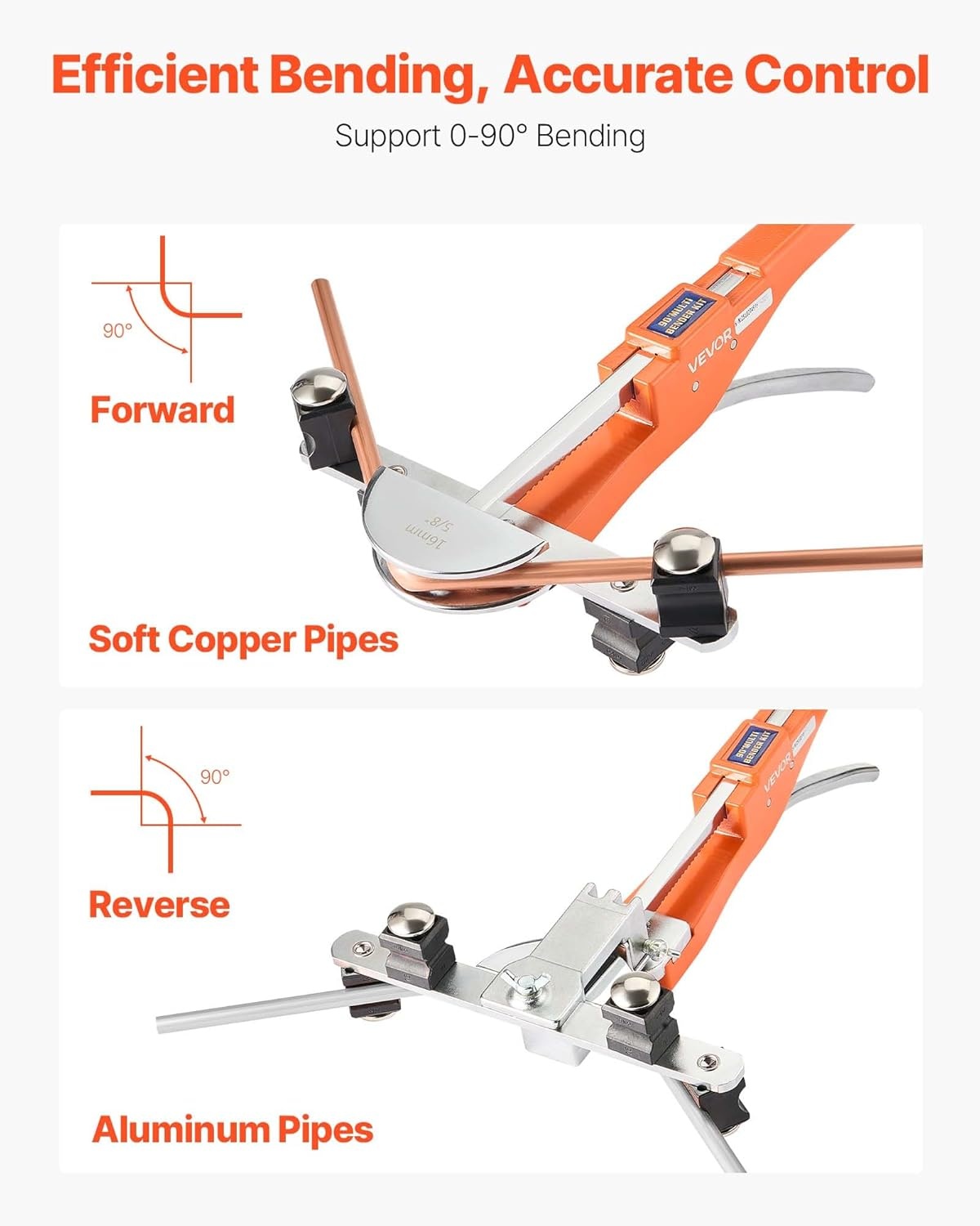 image:imageVEVOR Tubing Bender Kit 14 to 78 Inch Compact Ratcheting Tube Pipe Bender ForwardReverse Hand Bending Tool with 7 Aluminium Alloy Dies for Copper HVAC Air Conditioning Refrigeration RepairSilver
