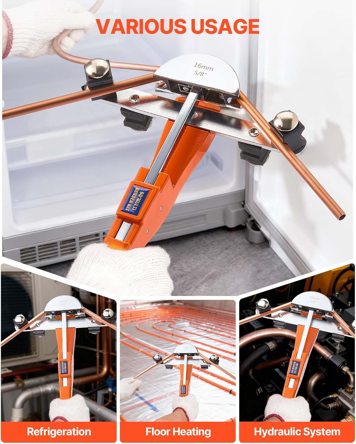 image:imageVEVOR Tubing Bender Kit 14 to 78 Inch Compact Ratcheting Tube Pipe Bender ForwardReverse Hand Bending Tool with 7 Aluminium Alloy Dies for Copper HVAC Air Conditioning Refrigeration RepairSilver