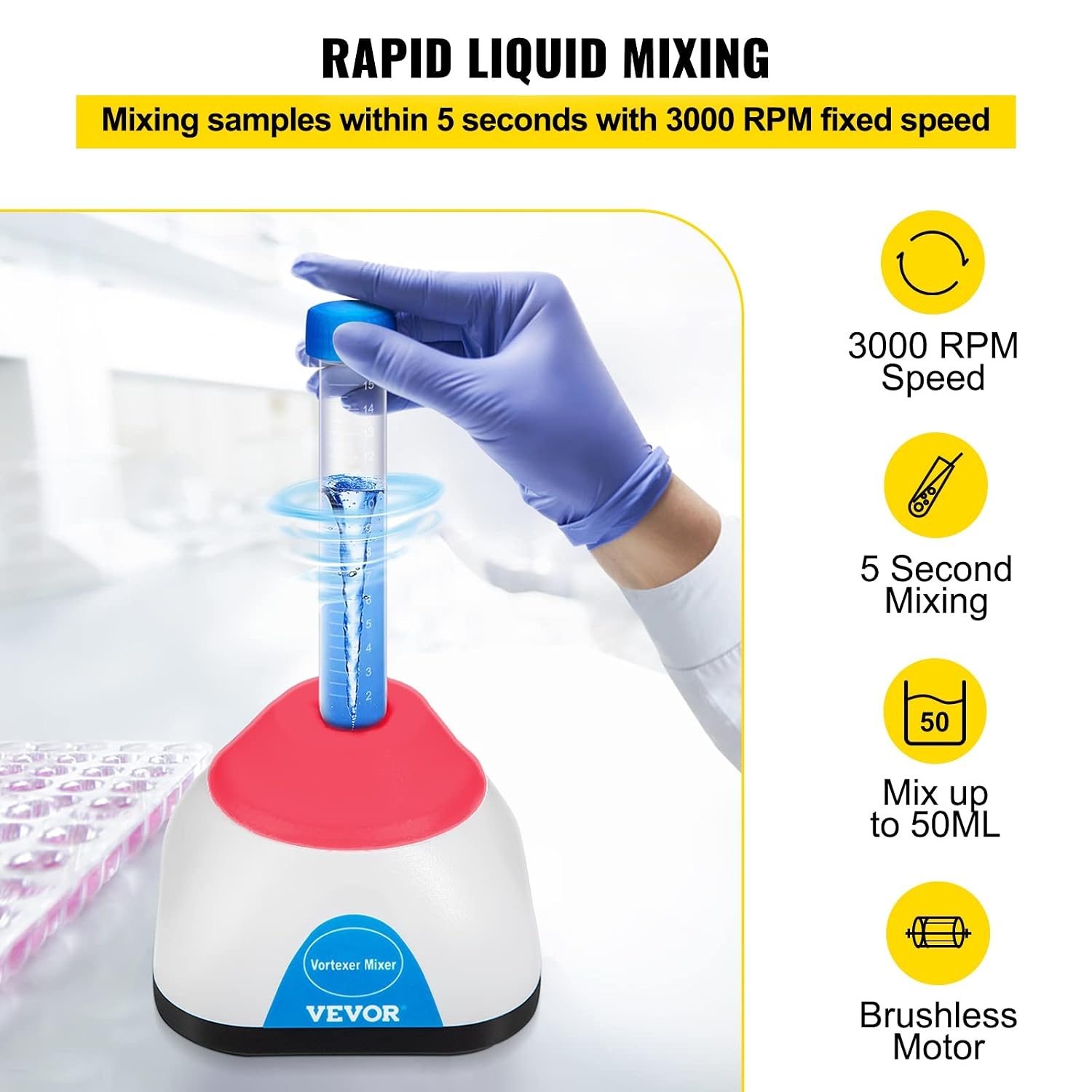 image:imageVEVOR Vortex Mixer 3000RPM Mini Vortex Mixer Shaker Touch Function Scientific Lab Vortex Shaker Mix Up to 50ML 6mm Orbital Diameter for Test Tube Nail Polish Eyelash Adhesives PaintPink