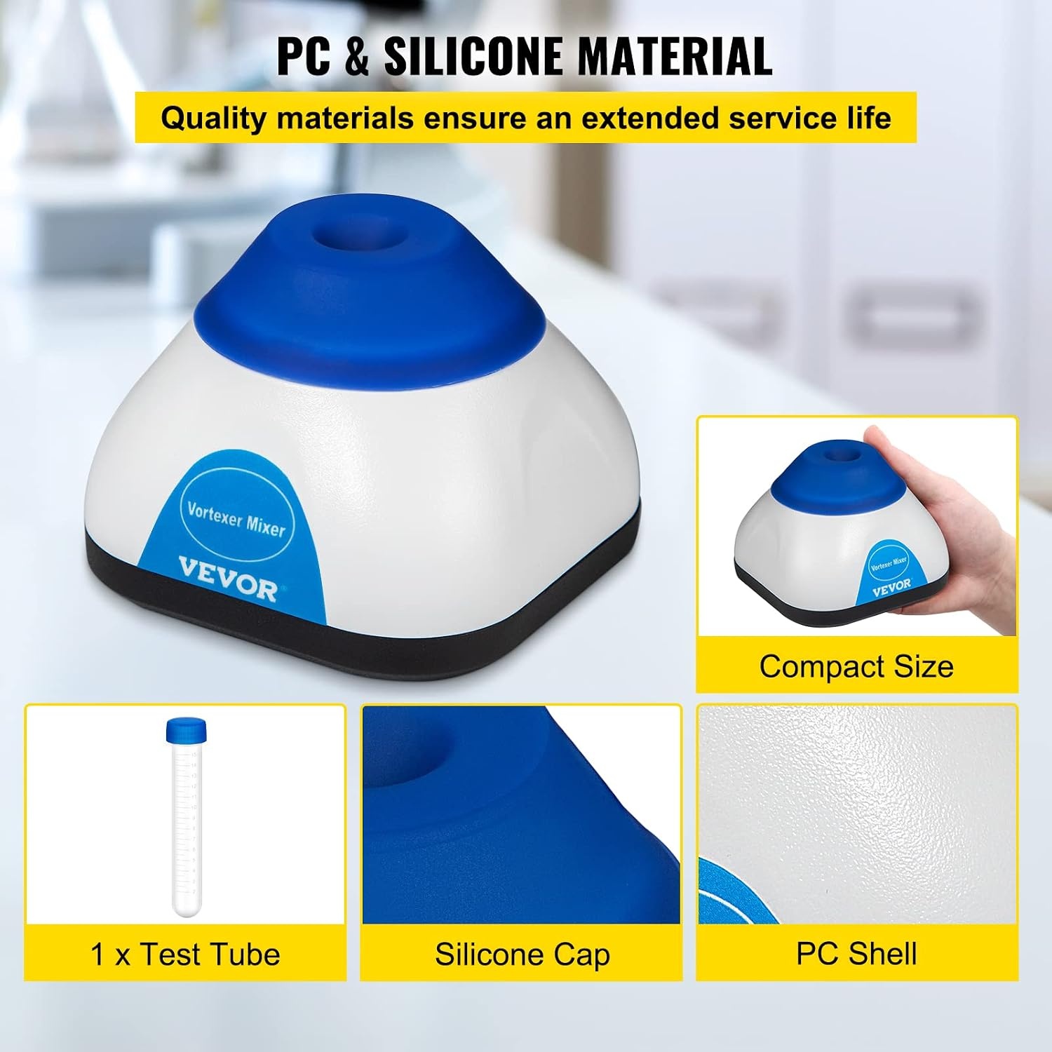 image:imageVEVOR Vortex Mixer 3000RPM Mini Vortex Mixer Shaker Touch Function Scientific Lab Vortex Shaker Mix Up to 50ML 6mm Orbital Diameter for Test Tube Nail Polish Eyelash Adhesives PaintBlue