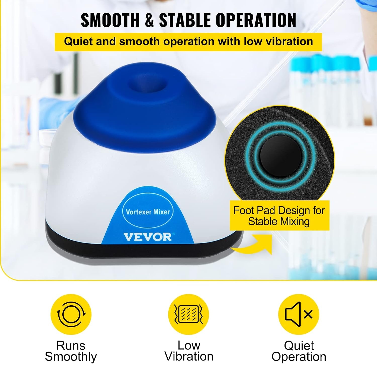 image:imageVEVOR Vortex Mixer 3000RPM Mini Vortex Mixer Shaker Touch Function Scientific Lab Vortex Shaker Mix Up to 50ML 6mm Orbital Diameter for Test Tube Nail Polish Eyelash Adhesives PaintBlue