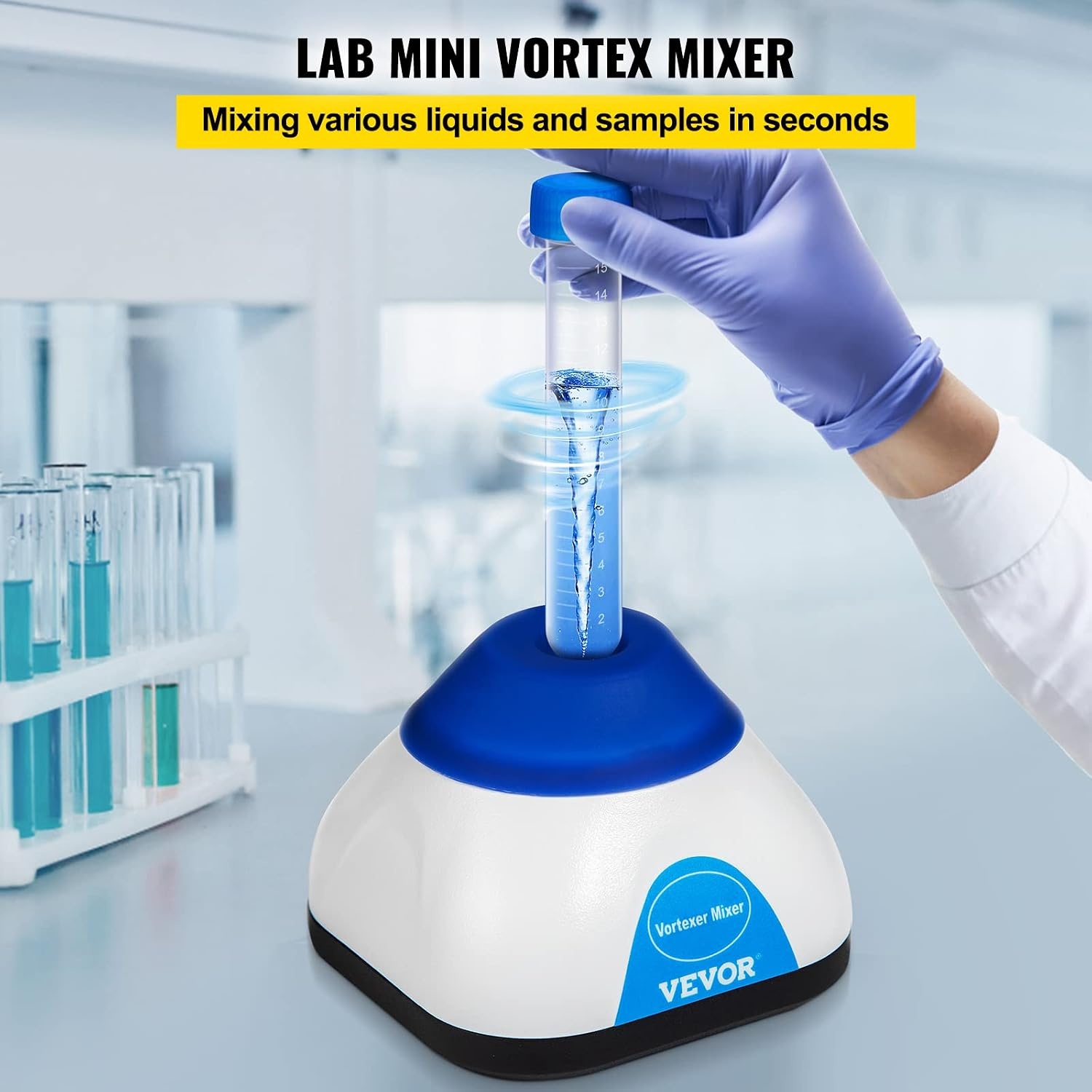 image:imageVEVOR Vortex Mixer 3000RPM Mini Vortex Mixer Shaker Touch Function Scientific Lab Vortex Shaker Mix Up to 50ML 6mm Orbital Diameter for Test Tube Nail Polish Eyelash Adhesives PaintBlue