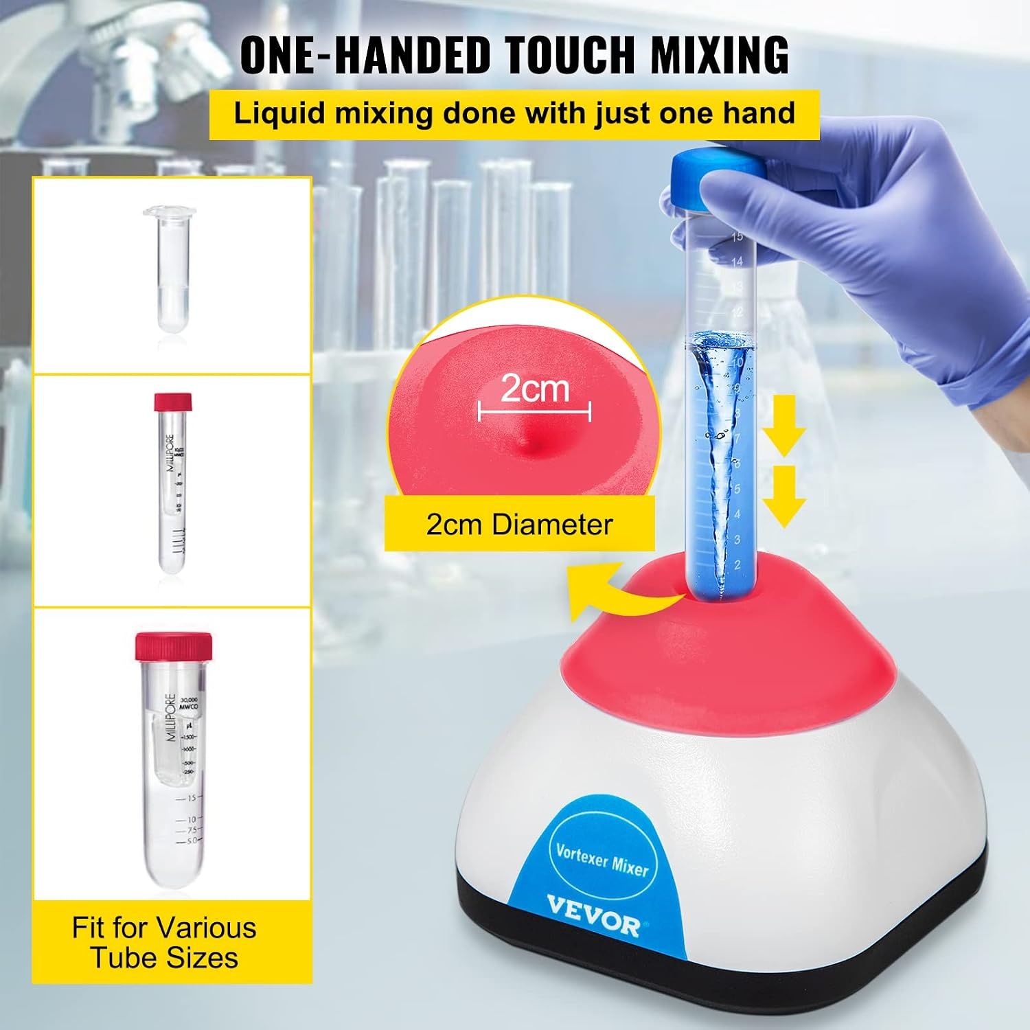 image:imageVEVOR Vortex Mixer 3000RPM Mini Vortex Mixer Shaker Touch Function Scientific Lab Vortex Shaker Mix Up to 50ML 6mm Orbital Diameter for Test Tube Nail Polish Eyelash Adhesives PaintPink