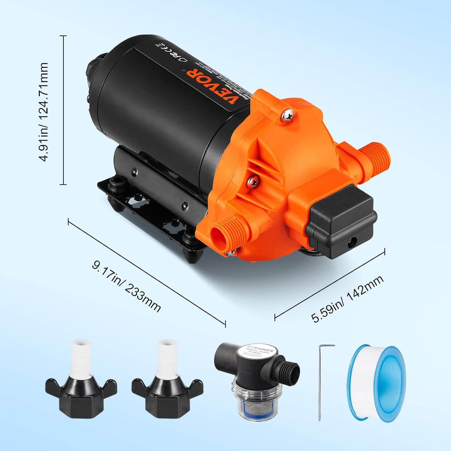 image:imageVEVOR Water Diaphragm Pump 12V DC 55 GPM Flow 70 PSI Rated Pressure 40100 PSI Adjustable 12 MNPT Self Priming Sprayer Pump with Pressure Switch for RV Camper Marine Boat Lawn FCC Certified110V 33GPM 45PSI