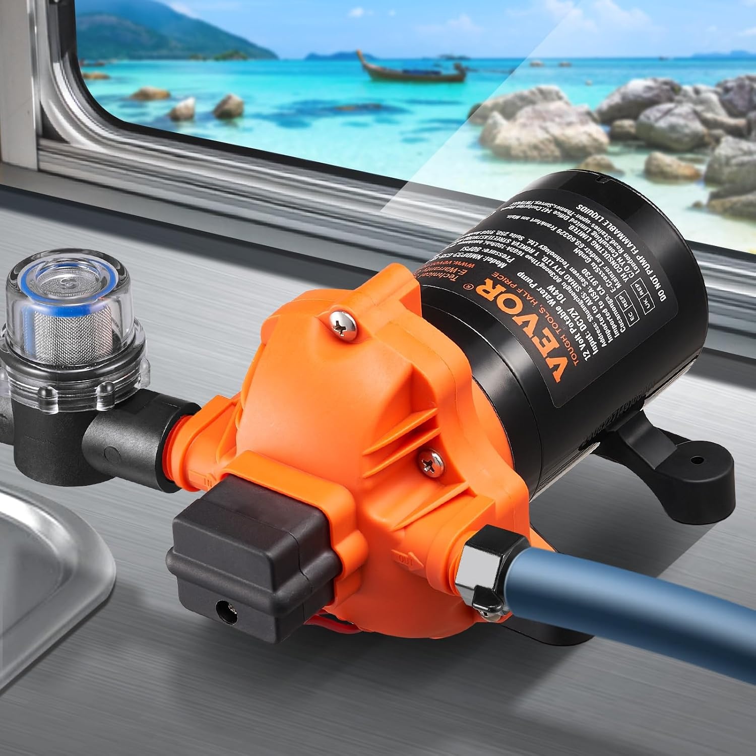 image:imageVEVOR Water Diaphragm Pump 12V DC 55 GPM Flow 70 PSI Rated Pressure 40100 PSI Adjustable 12 MNPT Self Priming Sprayer Pump with Pressure Switch for RV Camper Marine Boat Lawn FCC Certified12V 35GPM 50PSIAdjustable